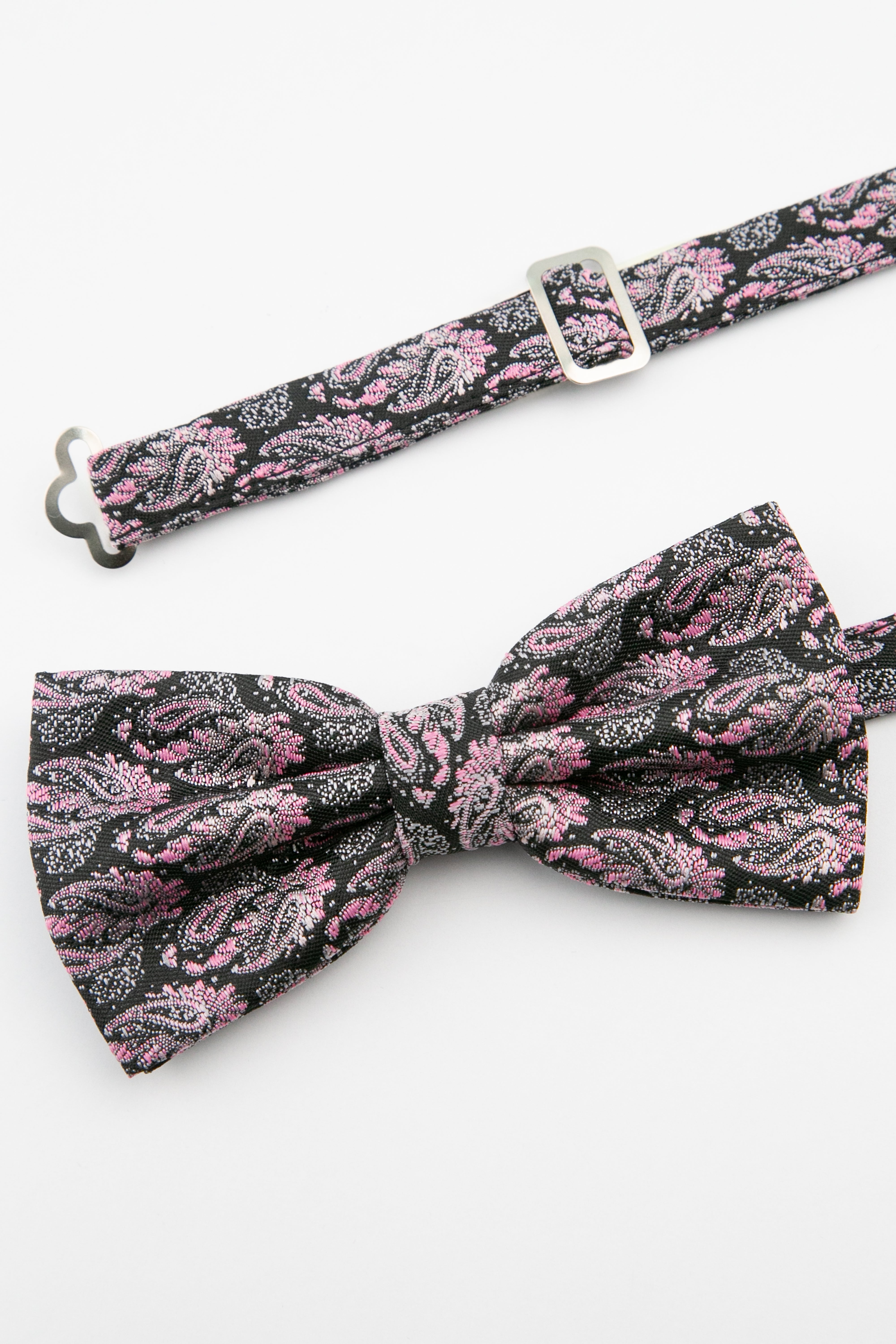 Men's Paisley Pre-Tied Dickie Bow Tie - Pink and Black Detail Picture