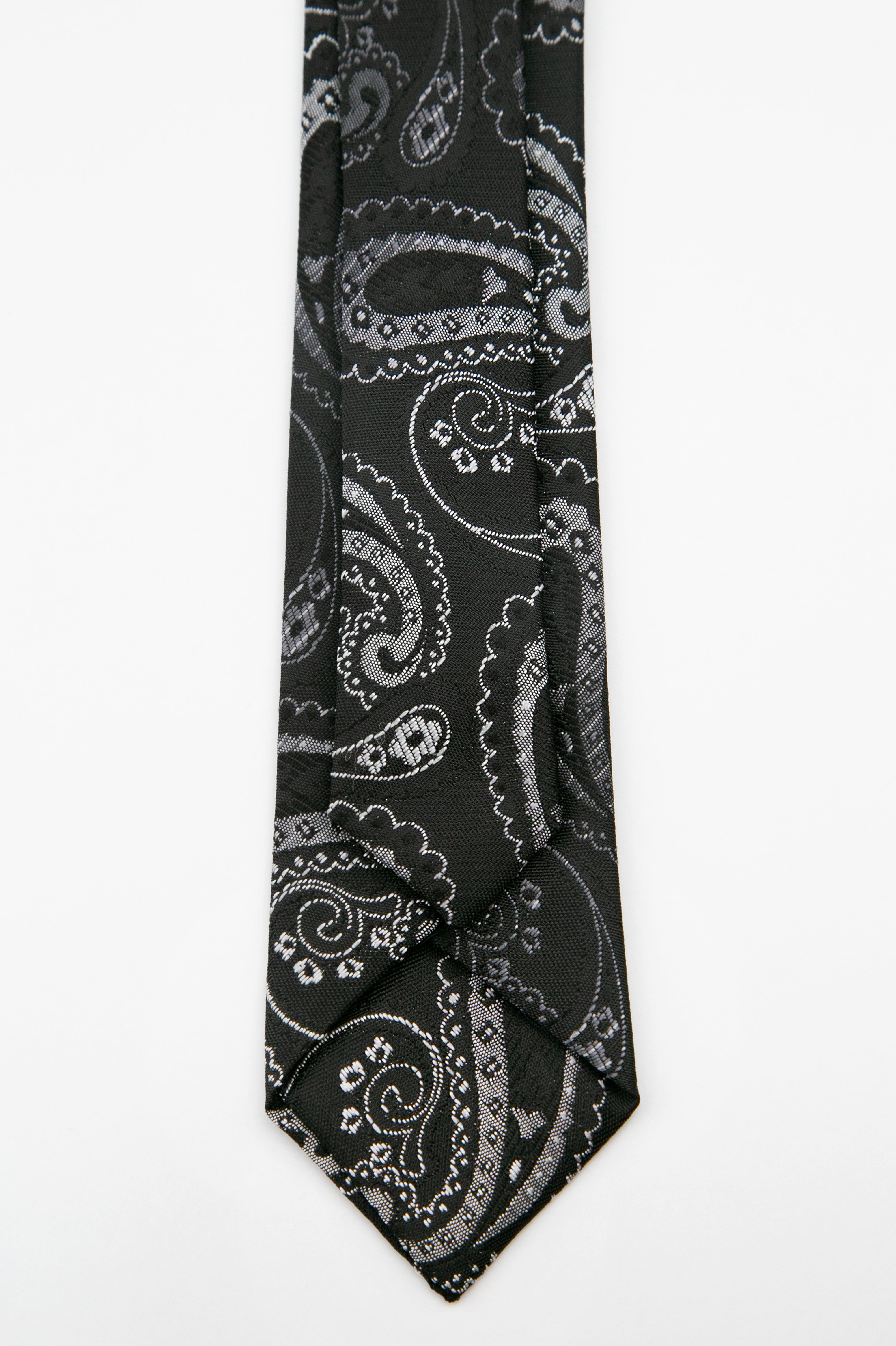 Men’s Paisley Slim Tie & Pocket Square Set - Black and Silver