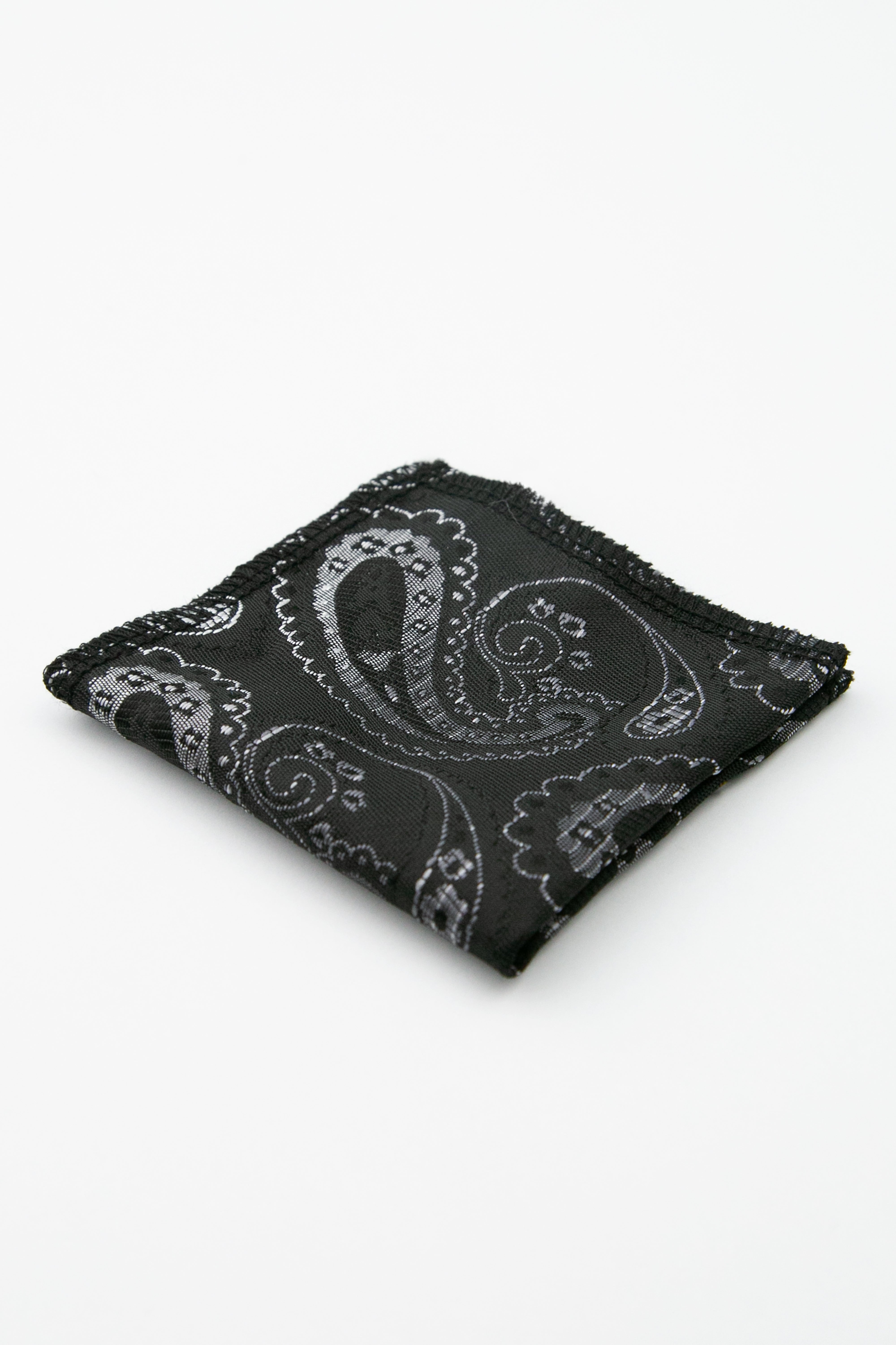 Men’s Paisley Slim Tie & Pocket Square Set - Black and Silver