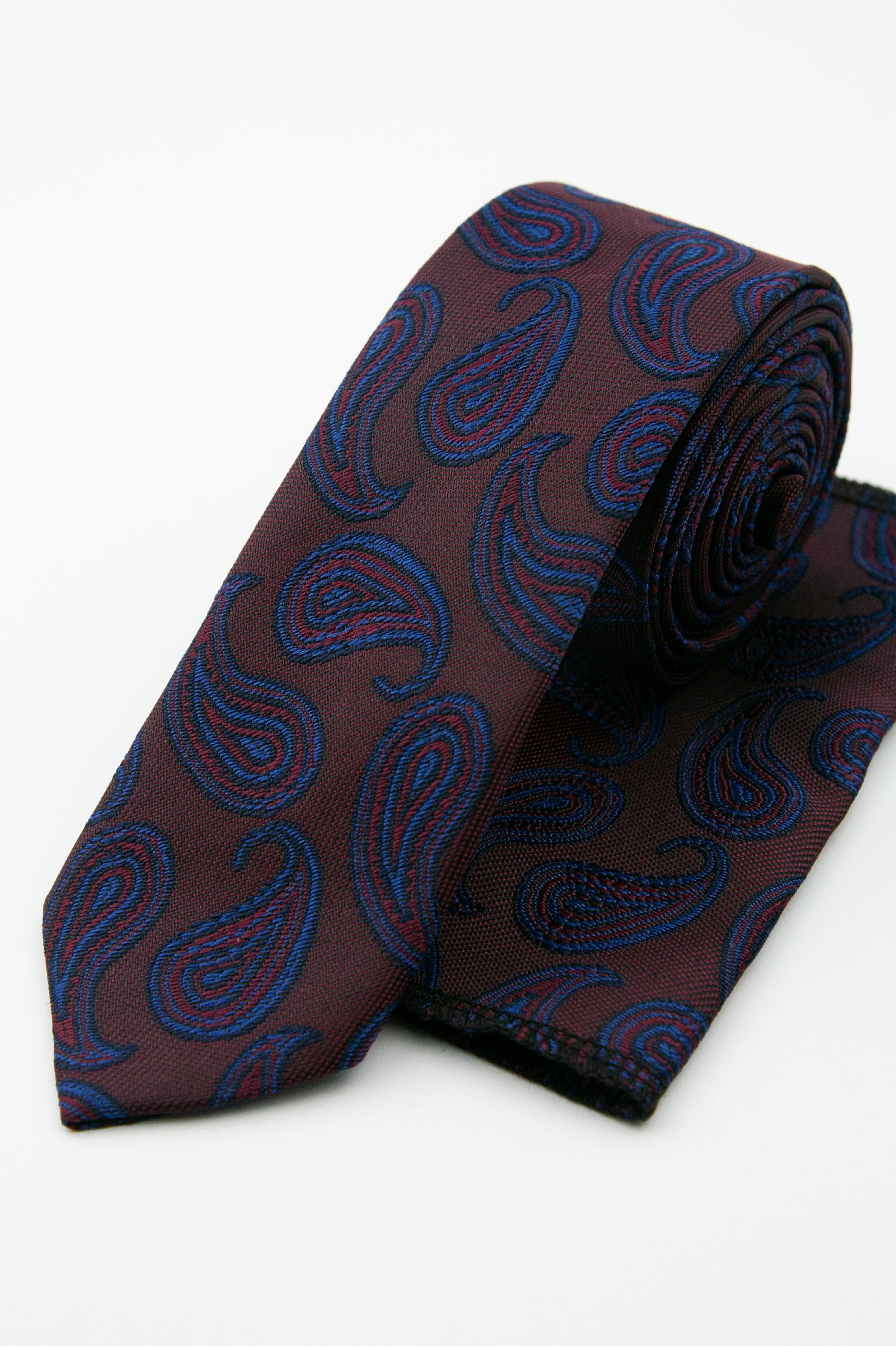 Men’s Paisley Slim Tie & Pocket Square Set - Deep Navy Blue Set Picture