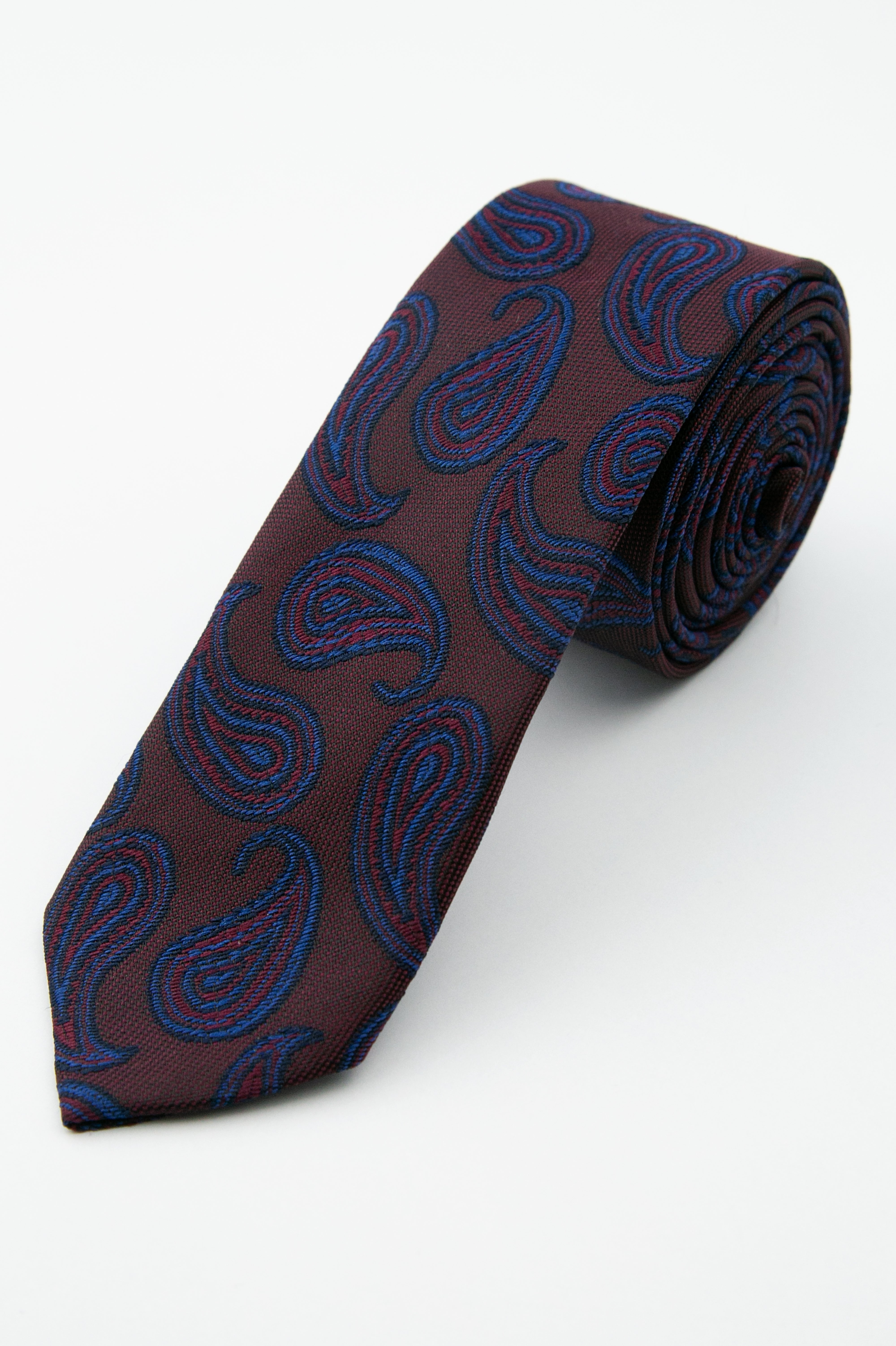 Men’s Paisley Slim Tie & Pocket Square Set - Deep Navy Blue Tie Picture