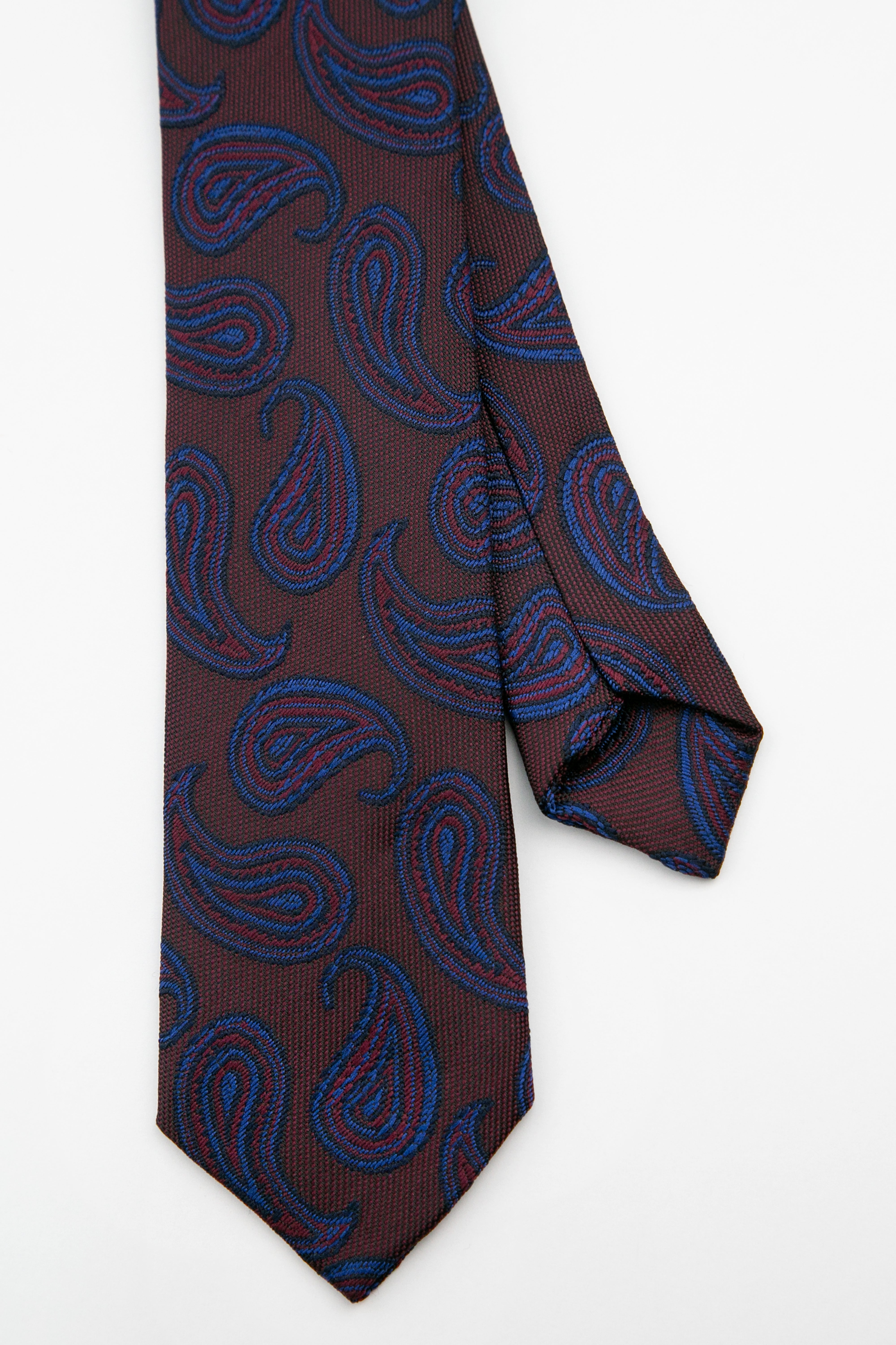 Men’s Paisley Slim Tie & Pocket Square Set - Deep Navy Blue Front and Back Picture