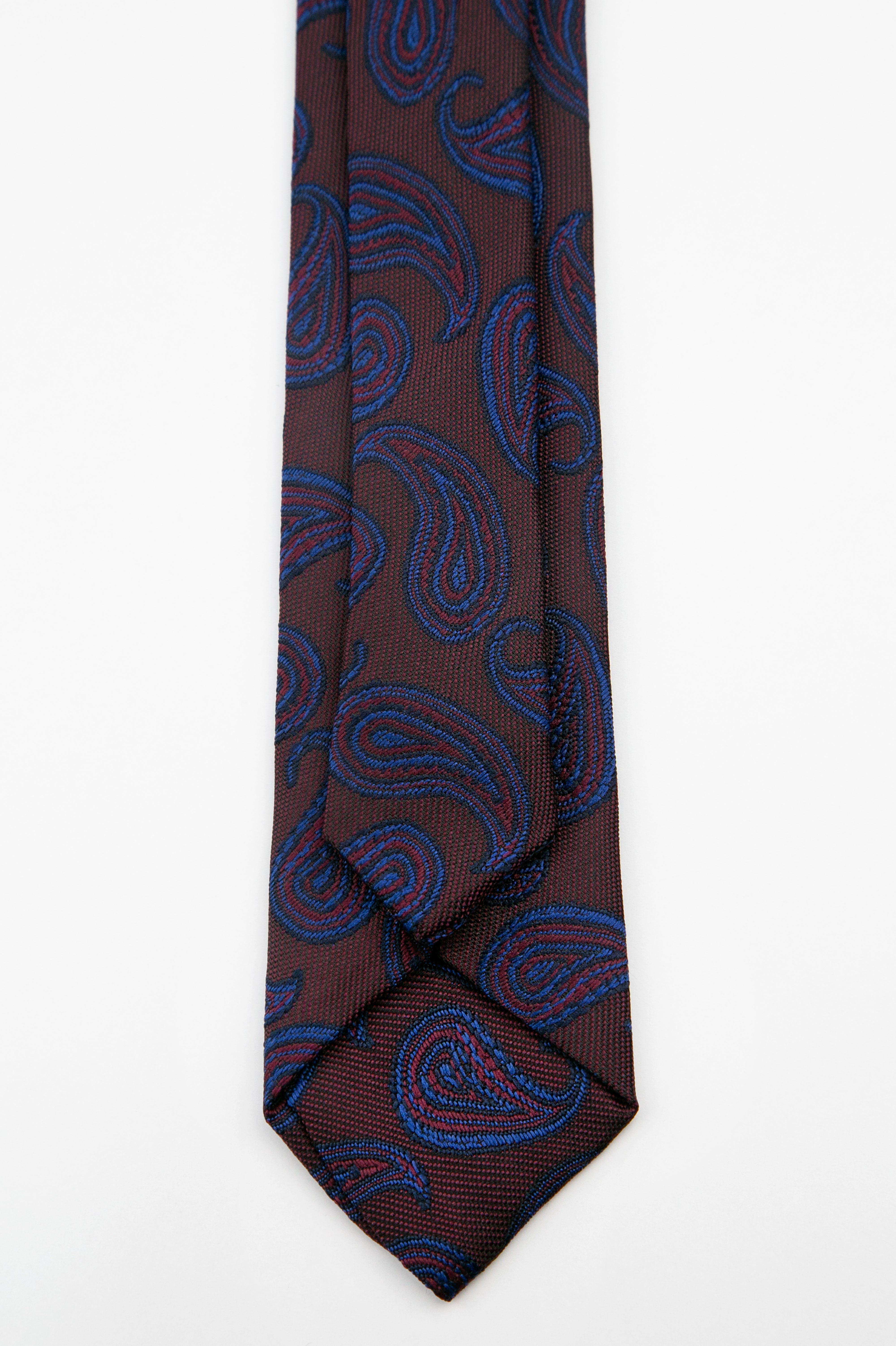 Men’s Paisley Slim Tie & Pocket Square Set - Deep Navy Blue Back Picture