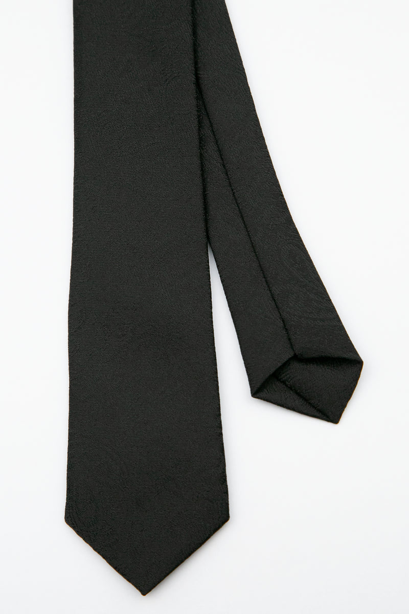 Men’s Paisley Slim Tie & Pocket Square Set in Black Tie Front Picture
