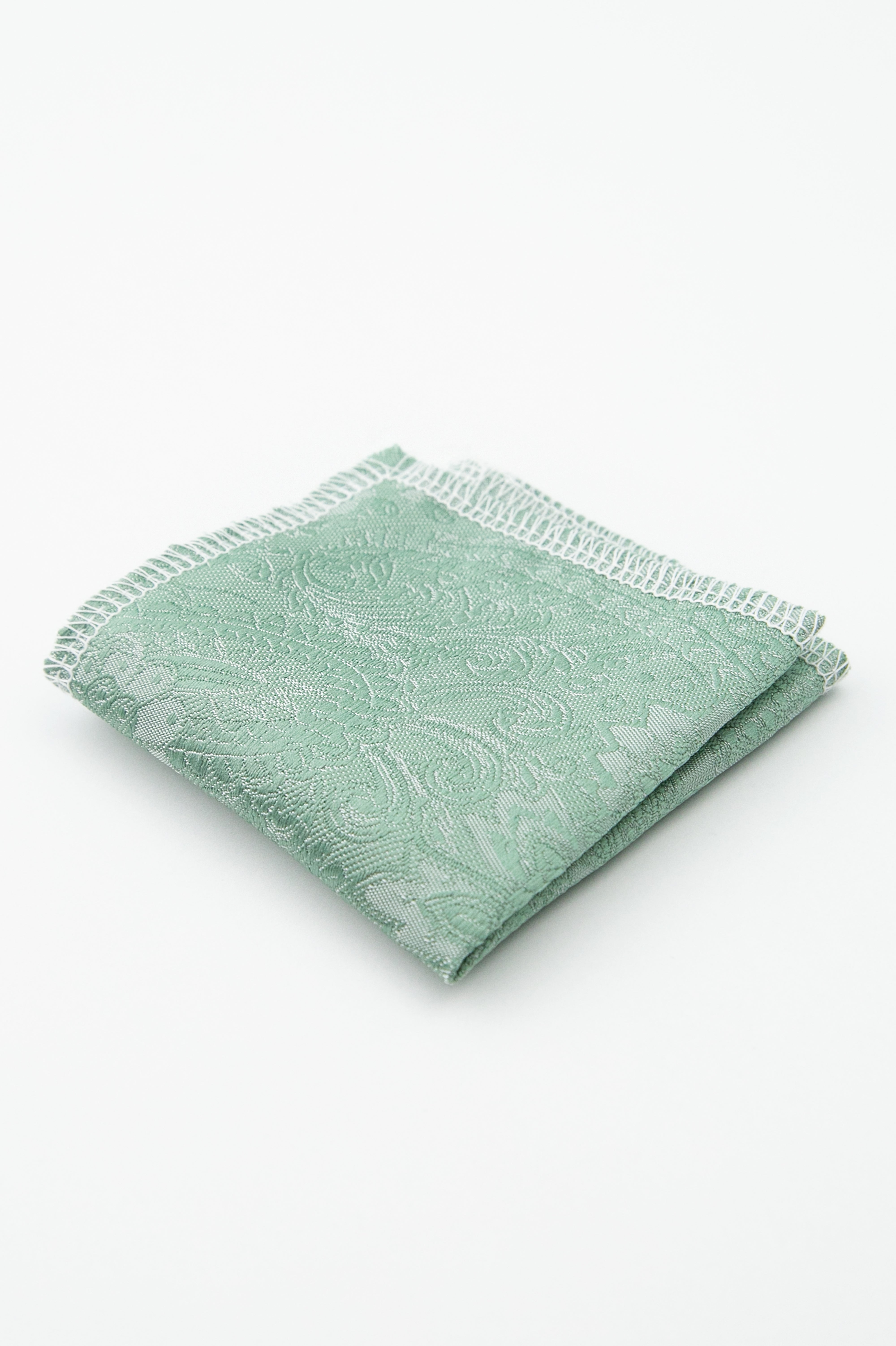 Men’s Pastel Paisley Slim Tie & Pocket Square Set - Emerald Green Hanky Picture