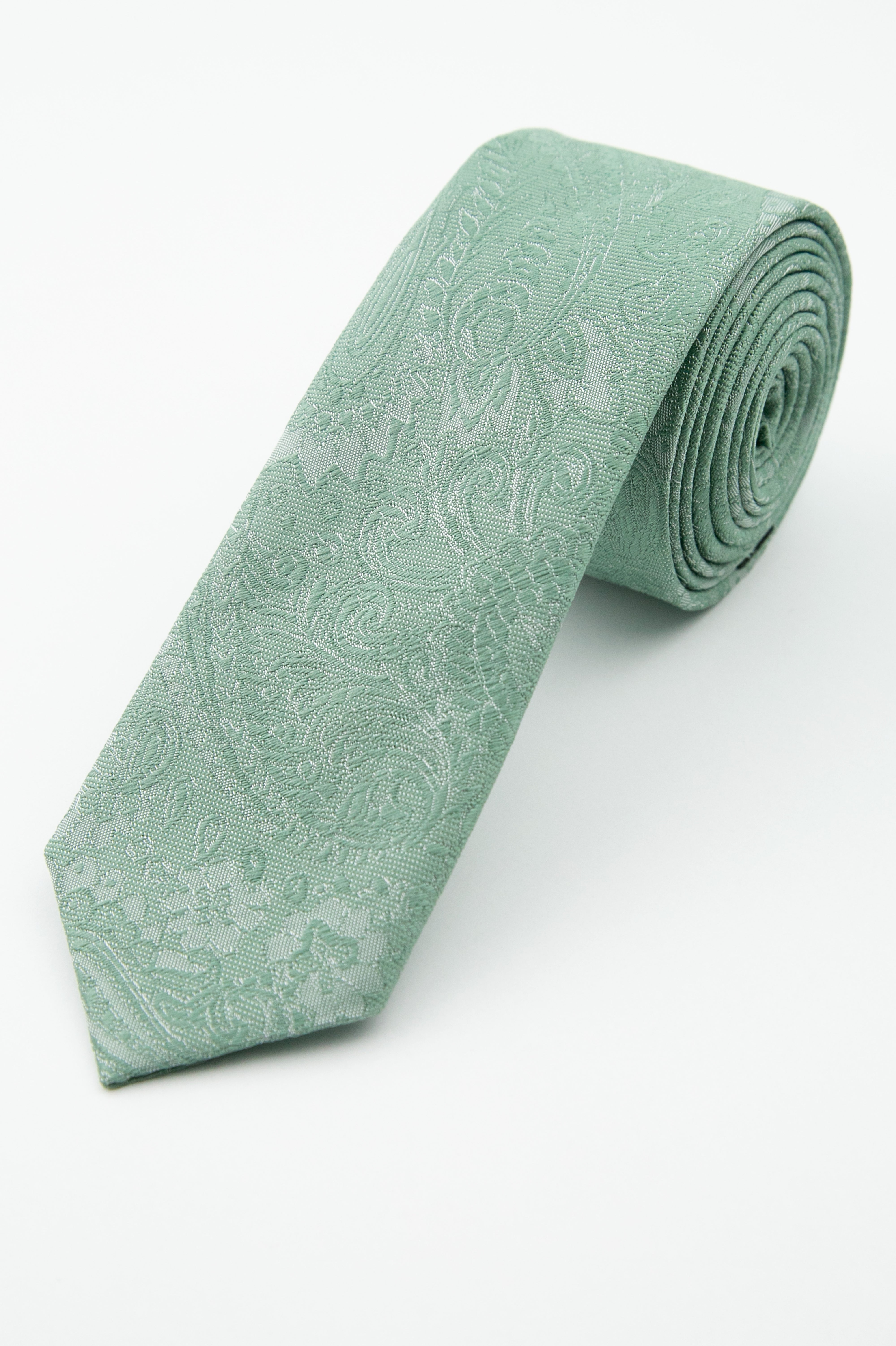 Men’s Pastel Paisley Slim Tie & Pocket Square Set - Emerald Green Tie Picture