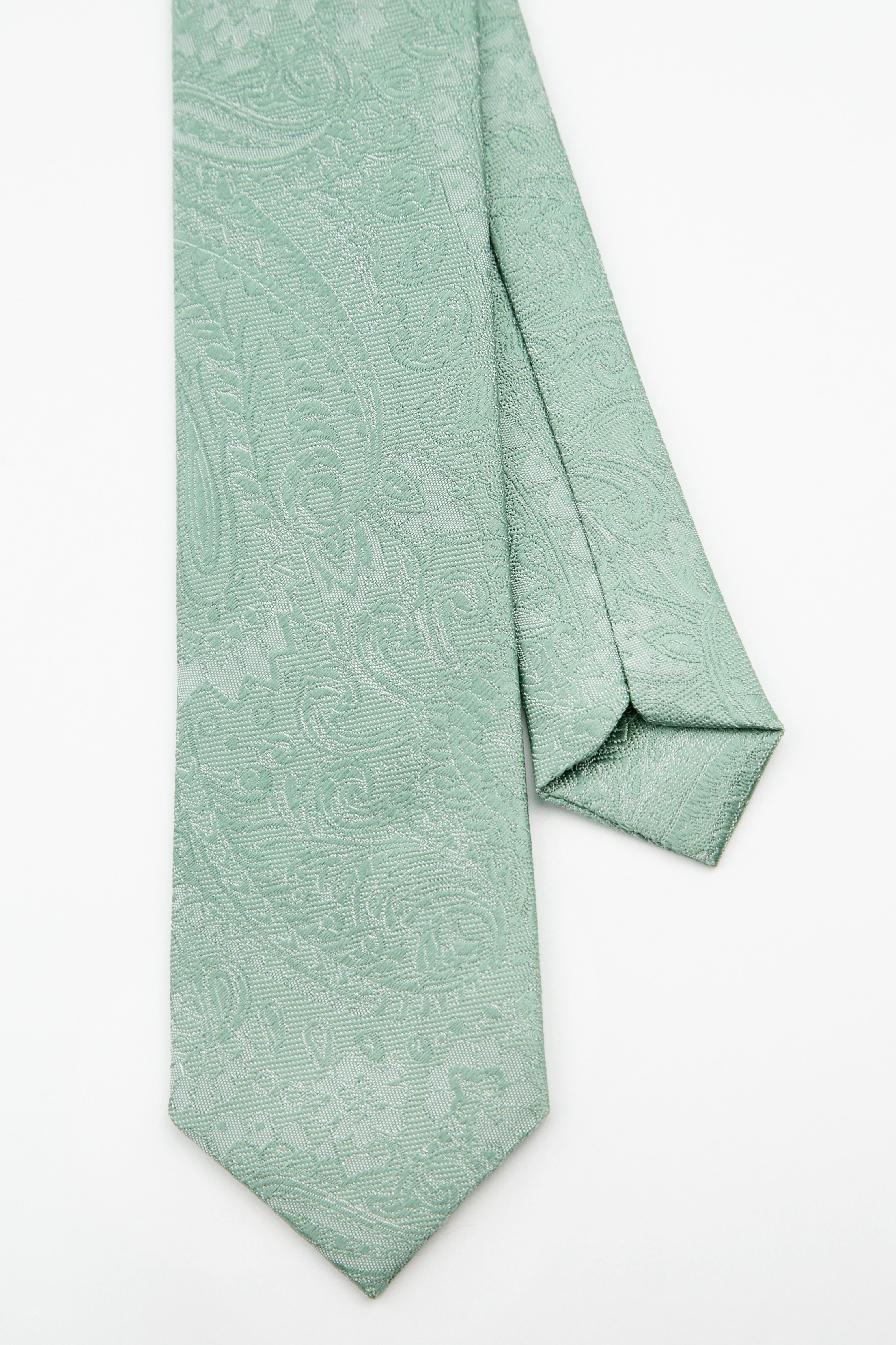 Men’s Pastel Paisley Slim Tie & Pocket Square Set - Emerald Green Front and Back Picture