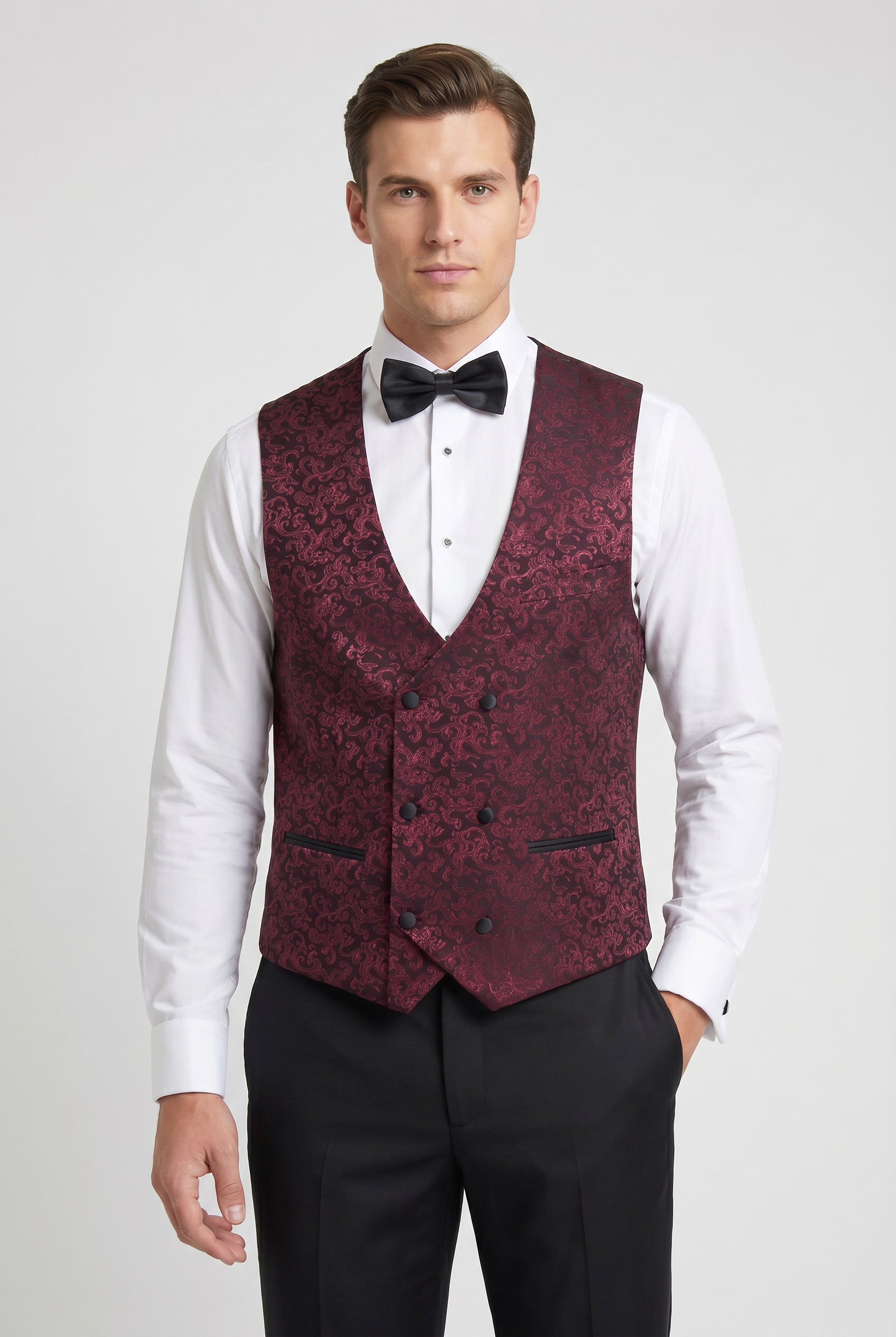 Men's Patterned Shimmer Tuxedo Suit - AARON - Burgundy