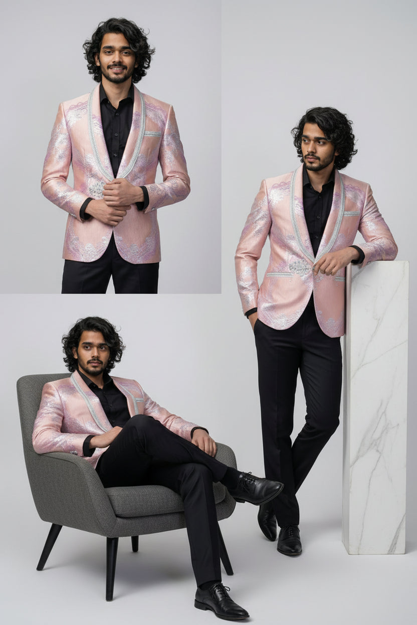 Men’s Pink & Silver Tuxedo Blazer - HUDSON