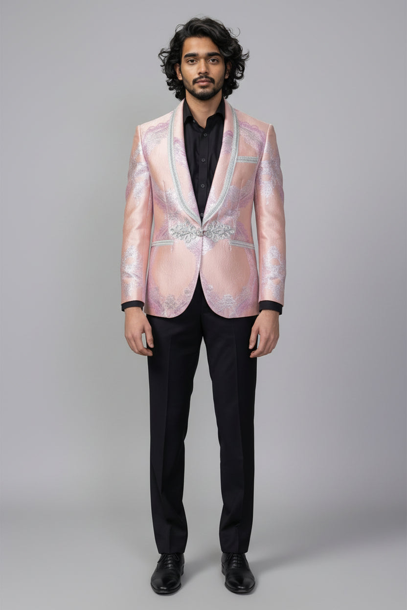 Men’s Pink & Silver Tuxedo Blazer - HUDSON Model Front Picture