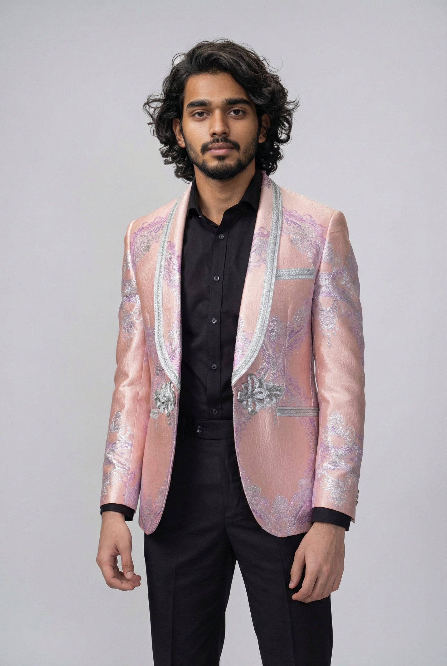 Men’s Pink & Silver Tuxedo Blazer - HUDSON Model Picture