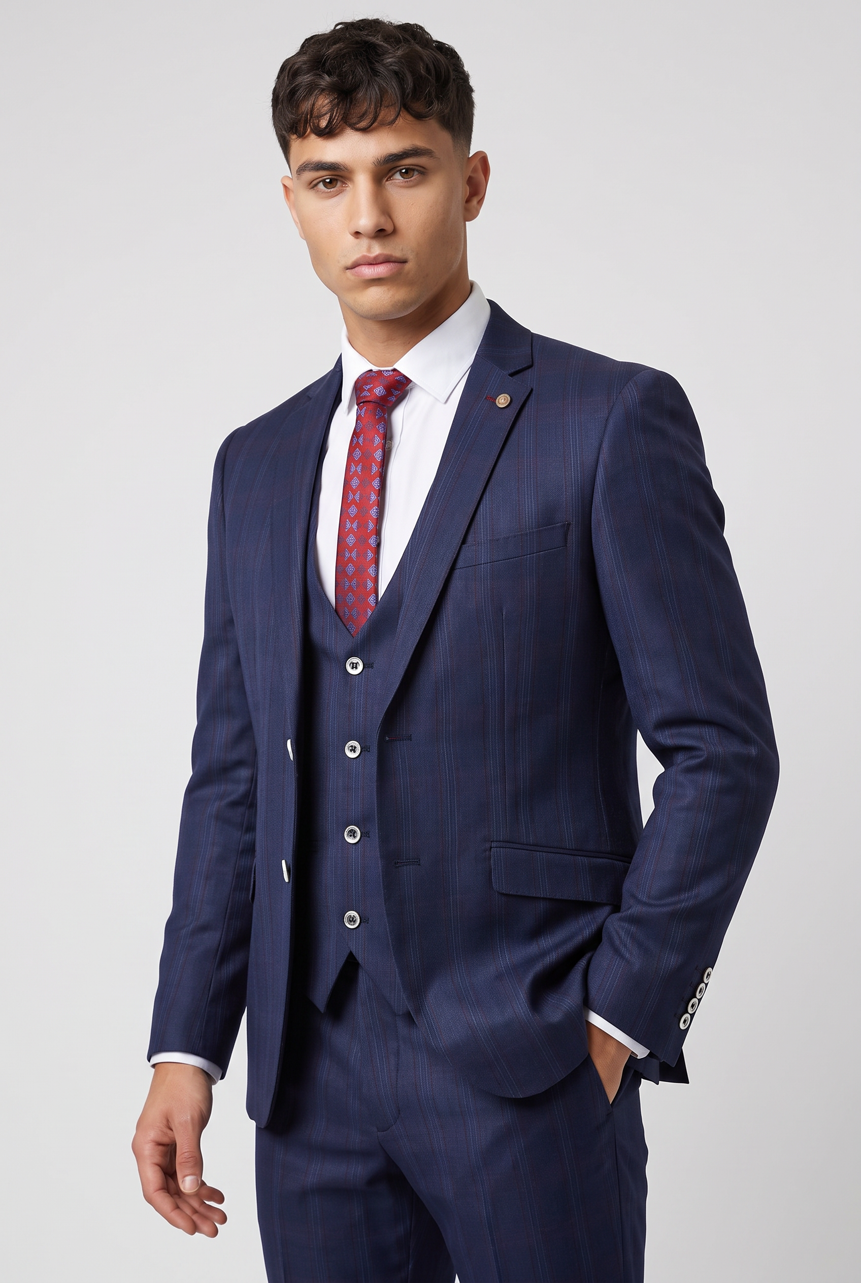 Men’s Pinstripe 3 Piece Suit with Jacket, Waistcoat & Trousers - Style LUCAS Tonic Blue