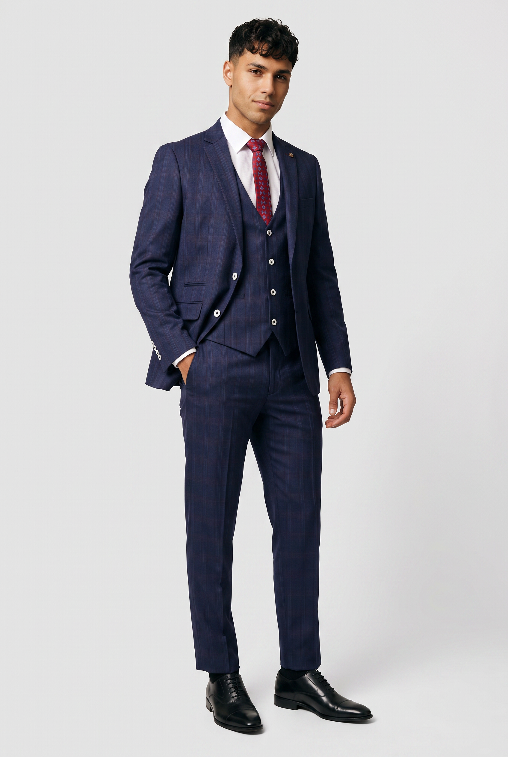 Men’s Pinstripe 3 Piece Suit with Jacket, Waistcoat & Trousers - Style LUCAS Tonic Blue