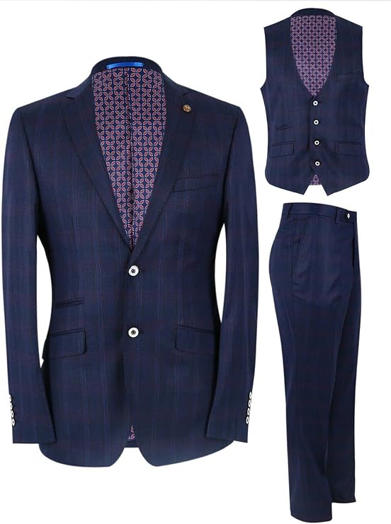 Men’s Pinstripe 3 Piece Suit with Jacket, Waistcoat & Trousers - Style LUCAS Tonic Blue