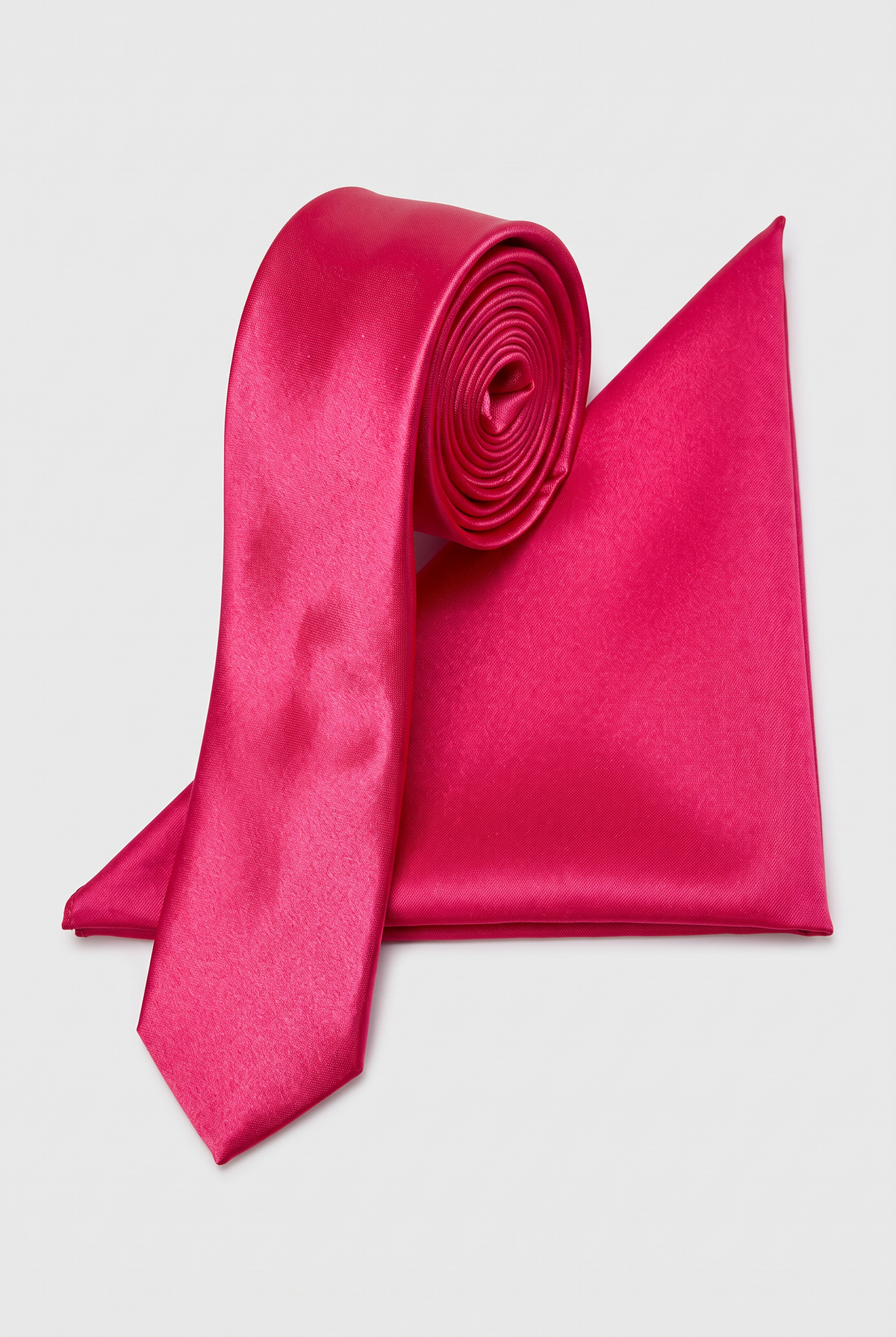 Fuchsia satin tie and matching pocket square set