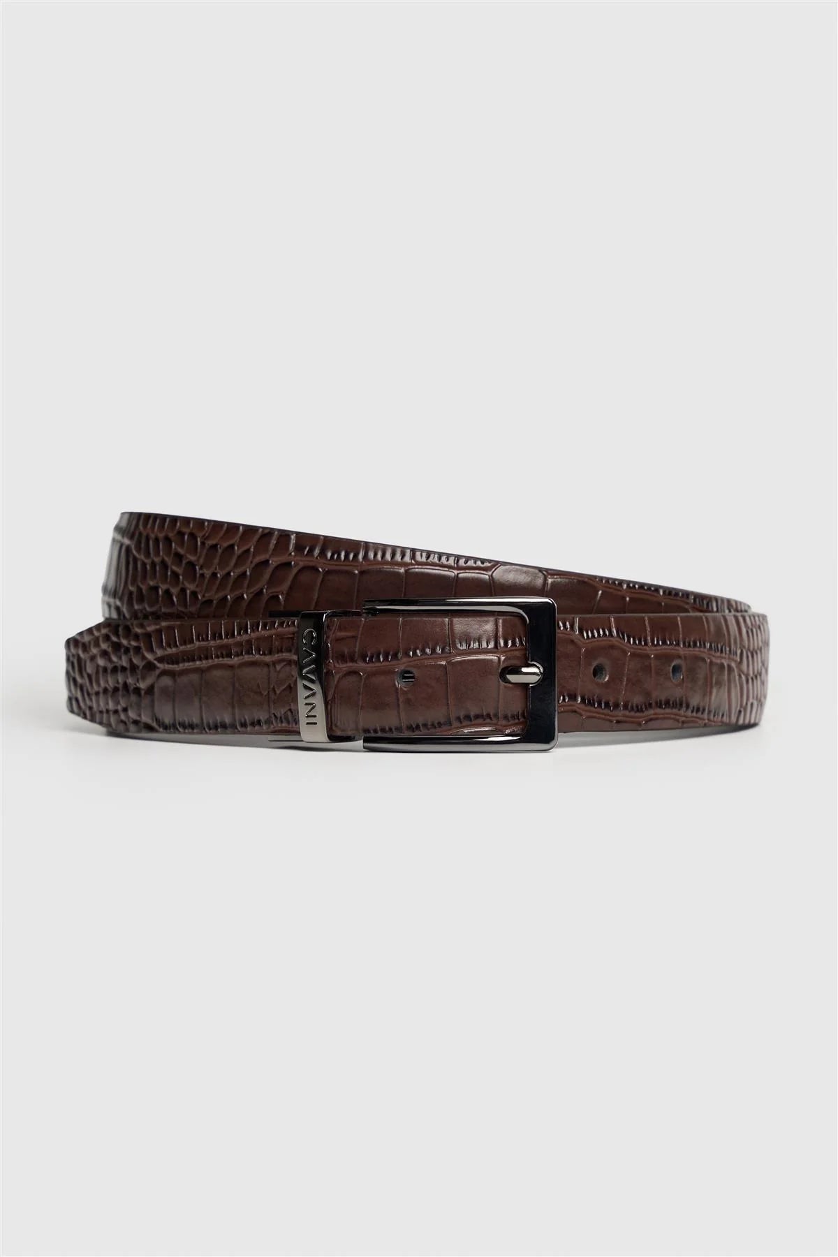 Men's Reversible Croc Effect Leather Belt - Cavani Brown
