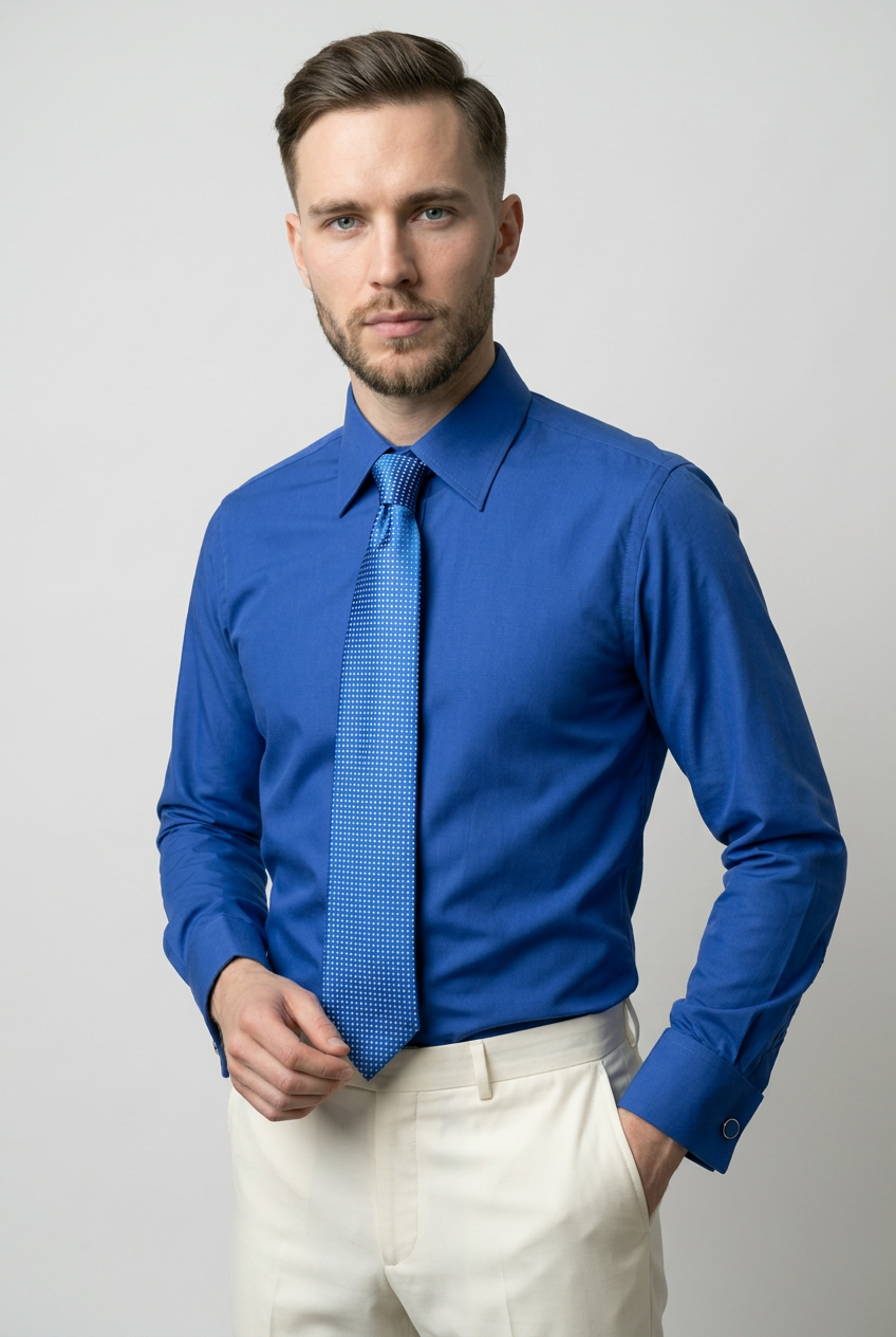 Men’s Royal Blue Formal Shirt Set with Tie and Cufflinks