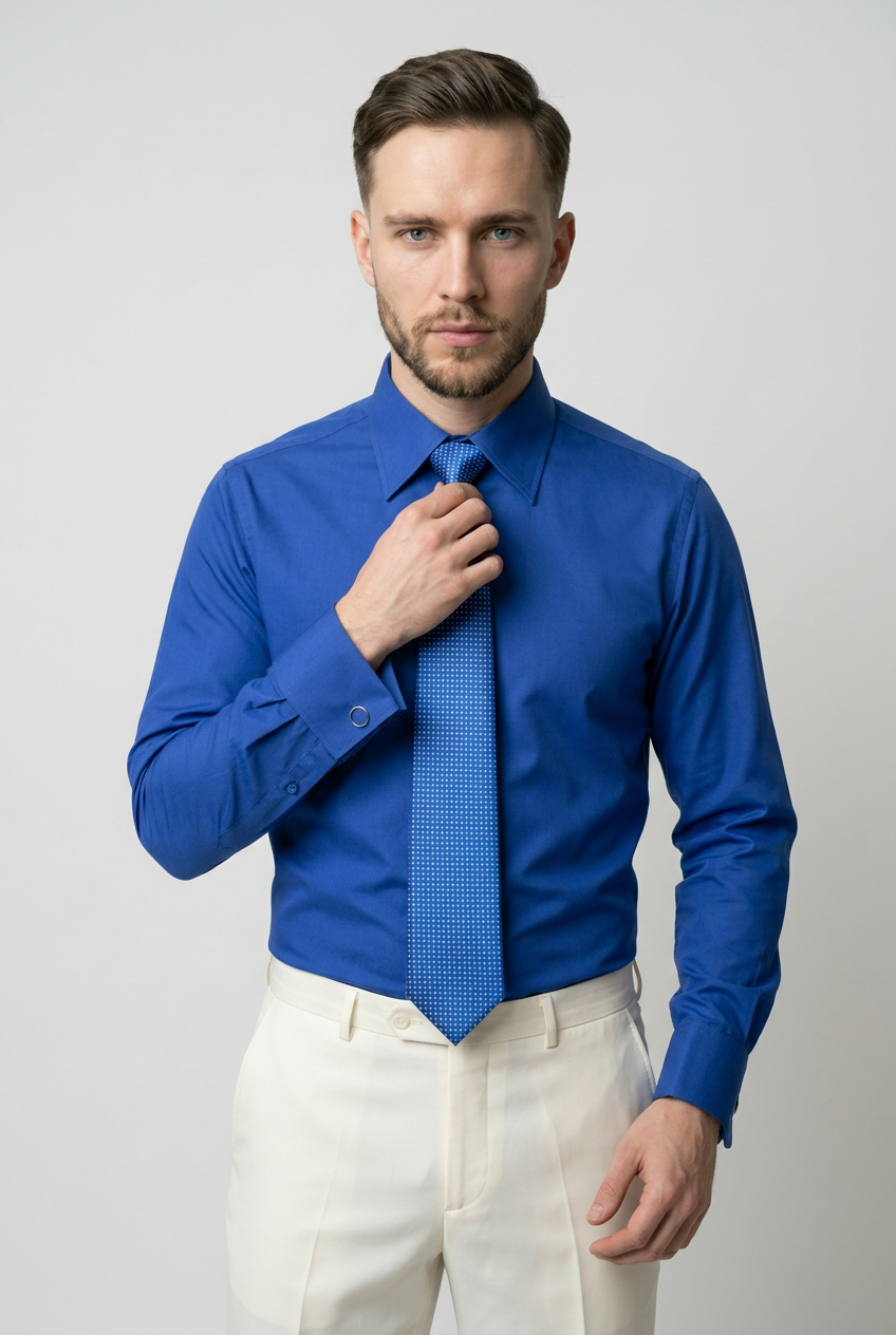 Men’s Royal Blue Formal Shirt Set with Tie and Cufflinks