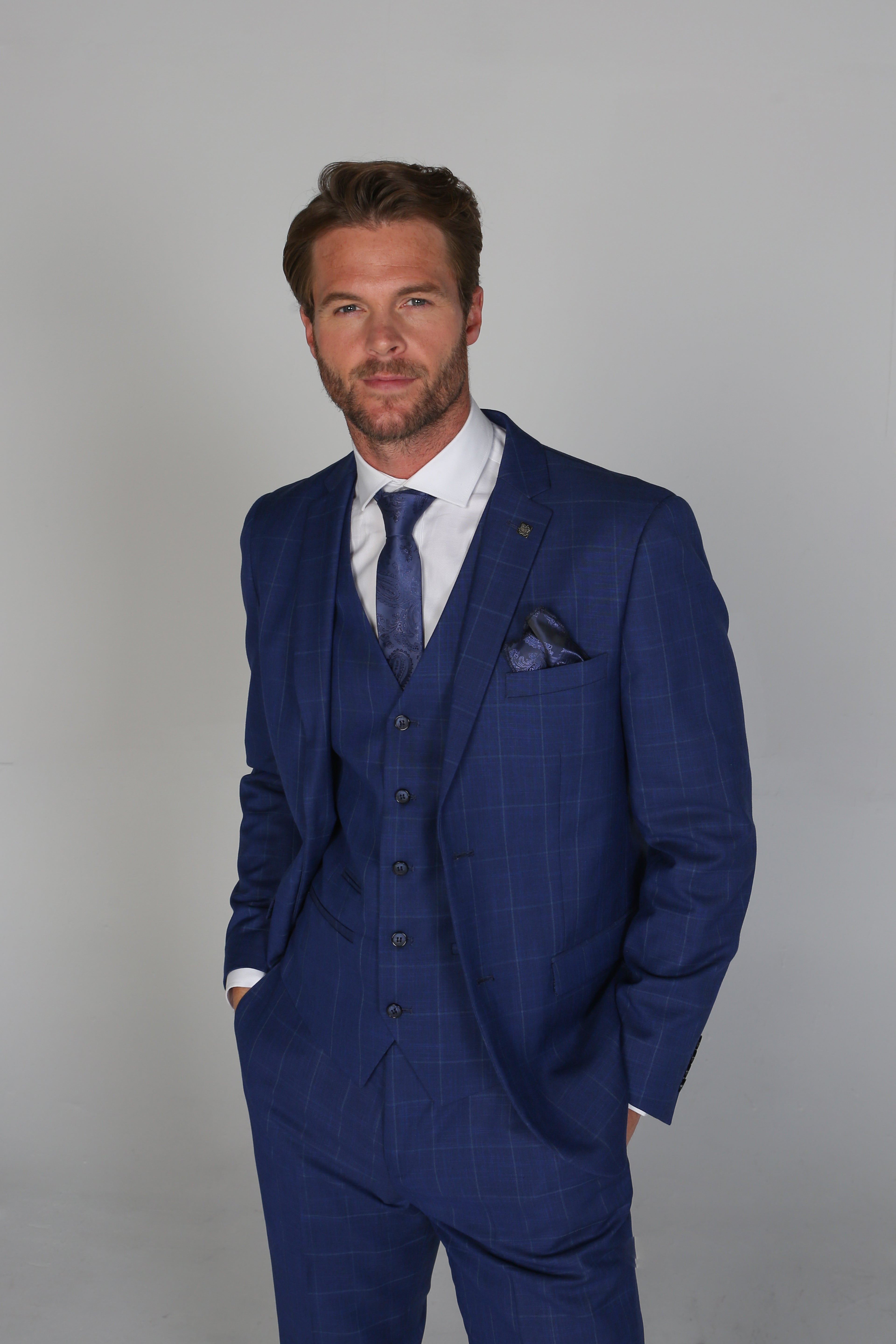 Men’s Royal Blue Windowpane Check Suit Jacket