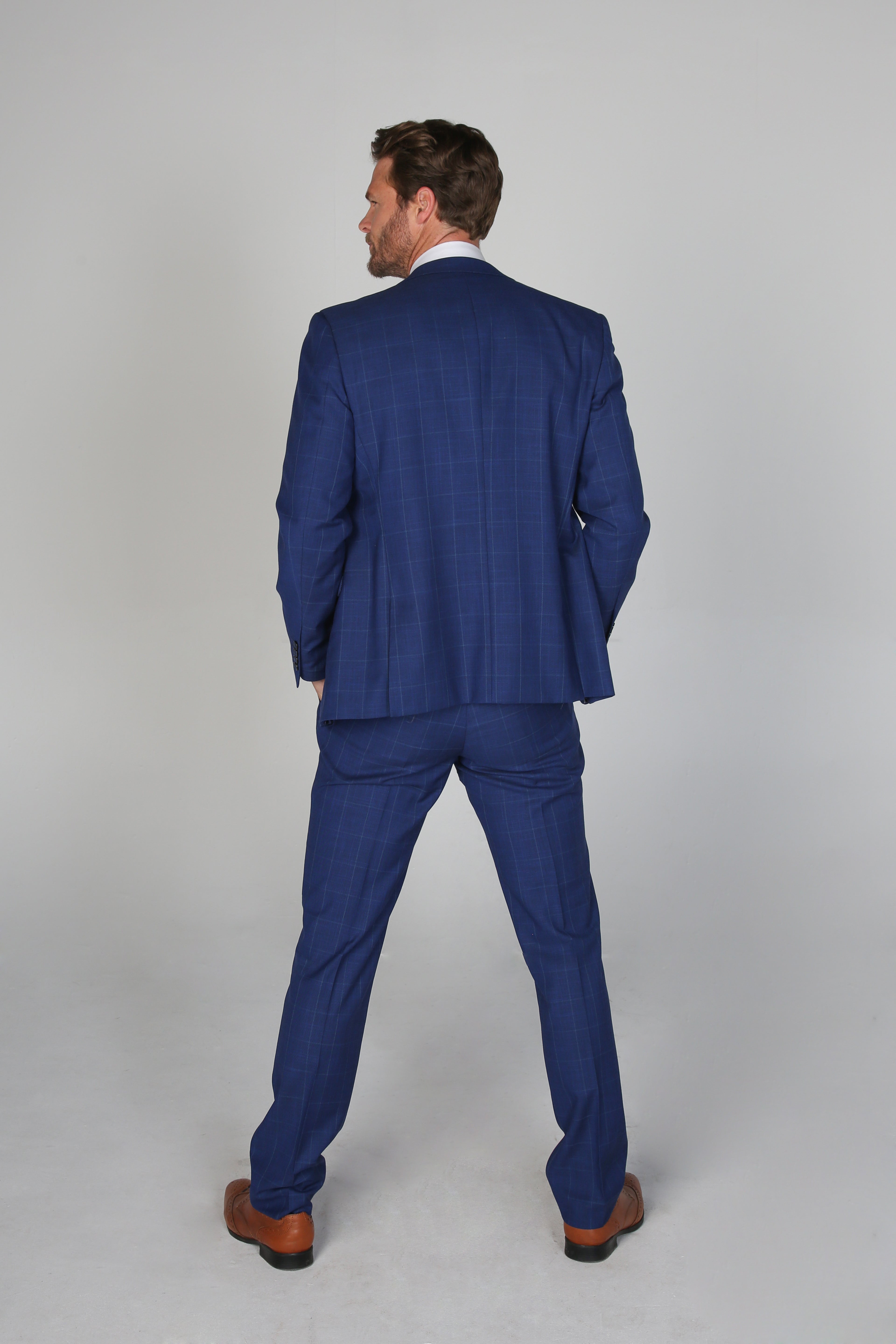 Men’s Royal Blue Windowpane Check Suit Jacket
