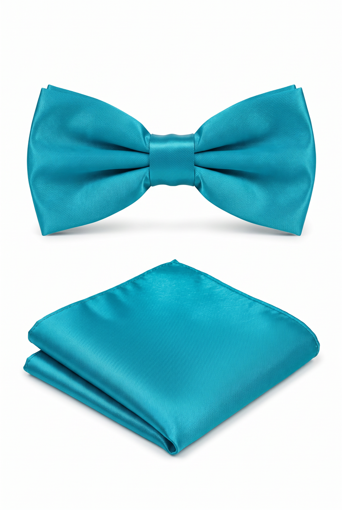 Aqua men’s bow tie and matching pocket square set for formal wear