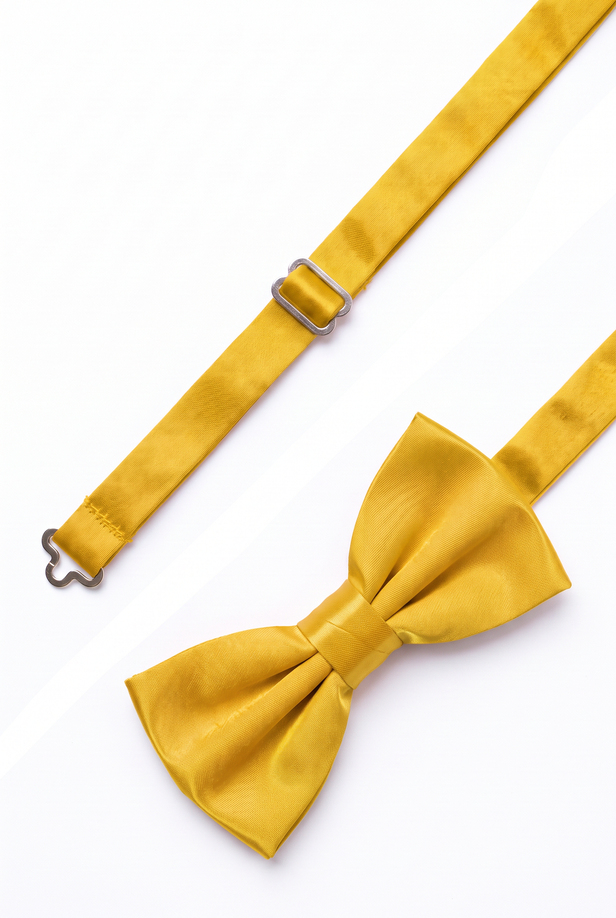 Adjustable yellow satin bow tie for men with metal hook fastening