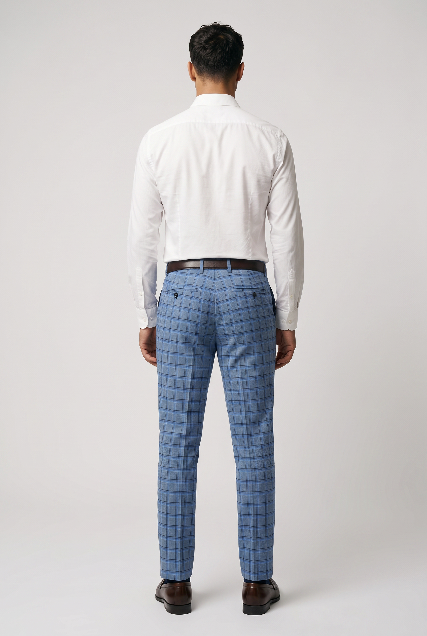 Men's Sky Blue Windowpane Check Tailored Trousers – Slim Fit Smart Formal Dress Pants