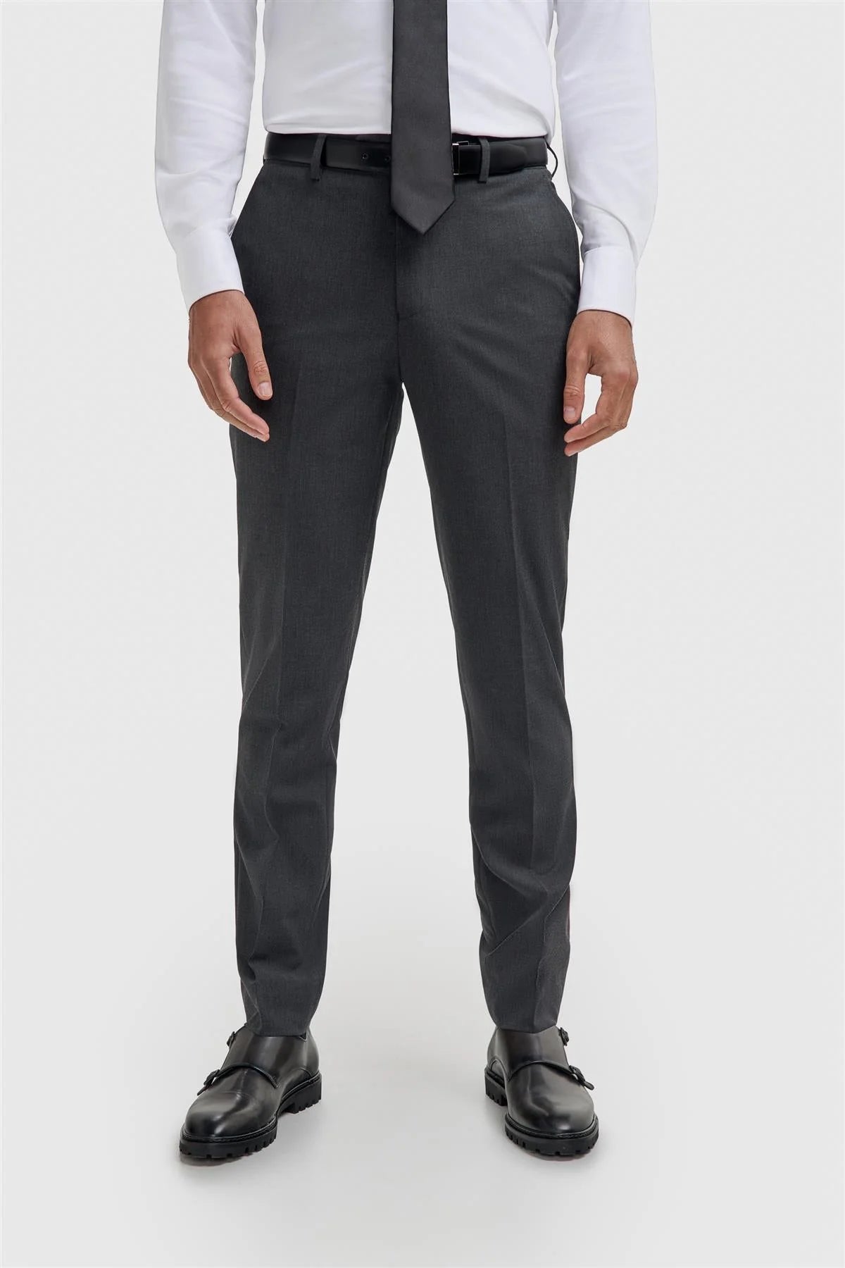 Men’s Slim Fit Formal Dress Trousers - Malibu - Charcoal Grey