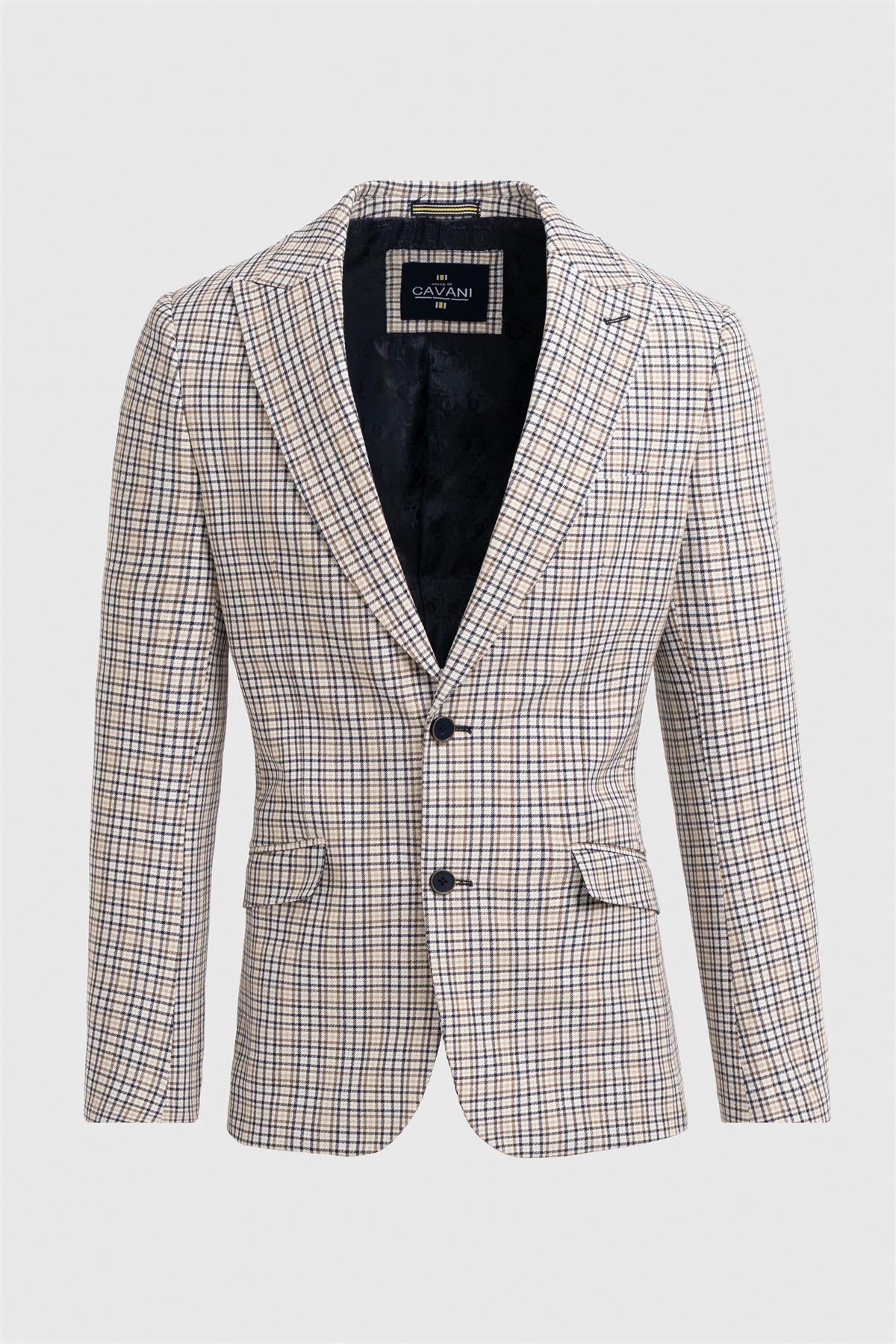 Men’s Slim Fit Mini Check Blazer - Ennis - Beige