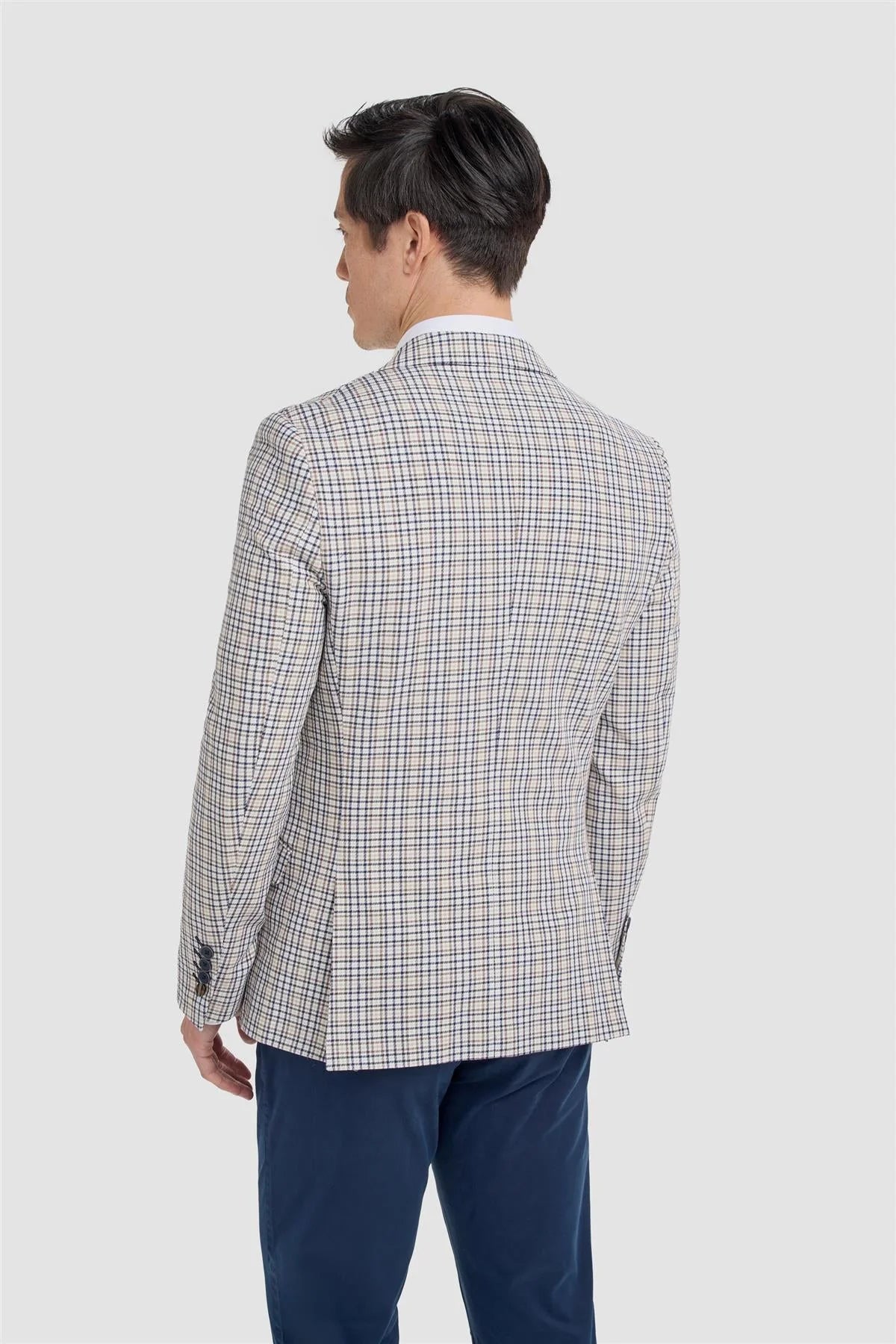 Men’s Slim Fit Mini Check Blazer - Ennis - Beige
