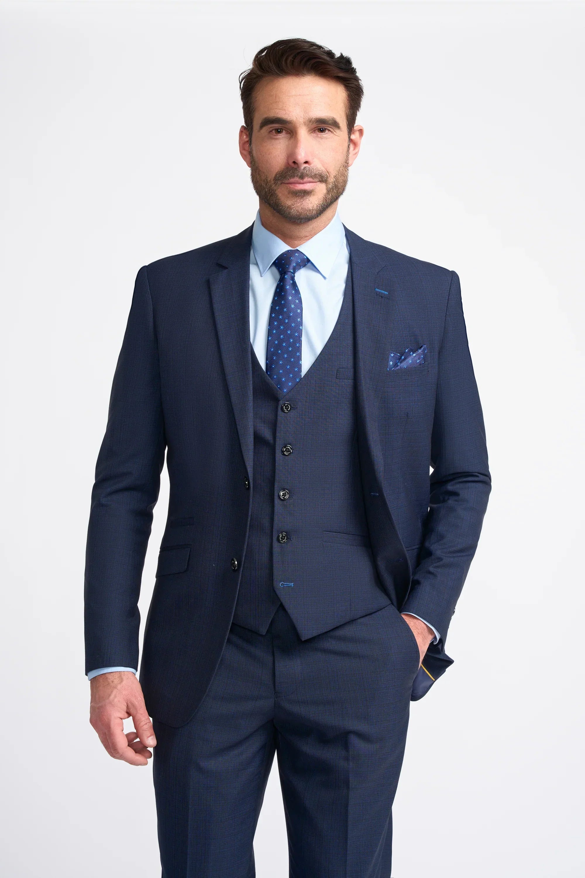 Father & Son Matching Textured 3-Piece Suit Set - Seeba Navy