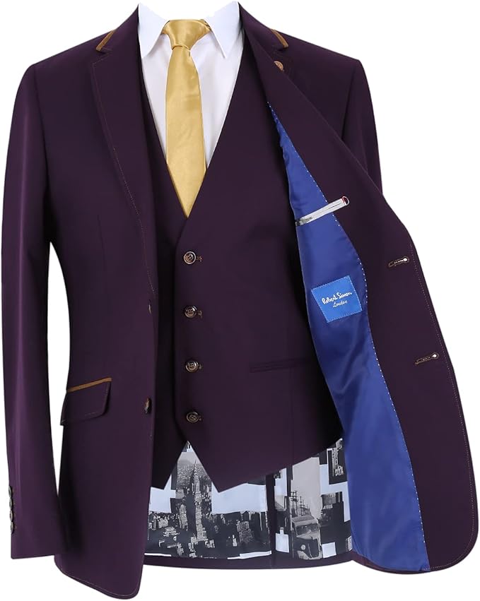 Men's Slim Fit Plum 3 Piece Suit – Blazer, Waistcoat & Trousers