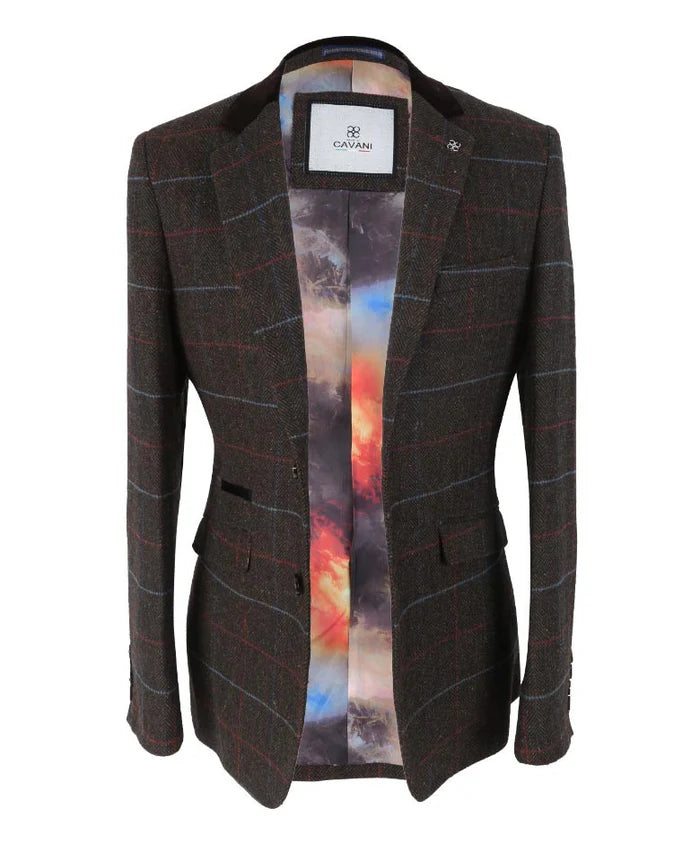 Men's Slim Fit Tweed Herringbone Check Blazer –Tommy Brown