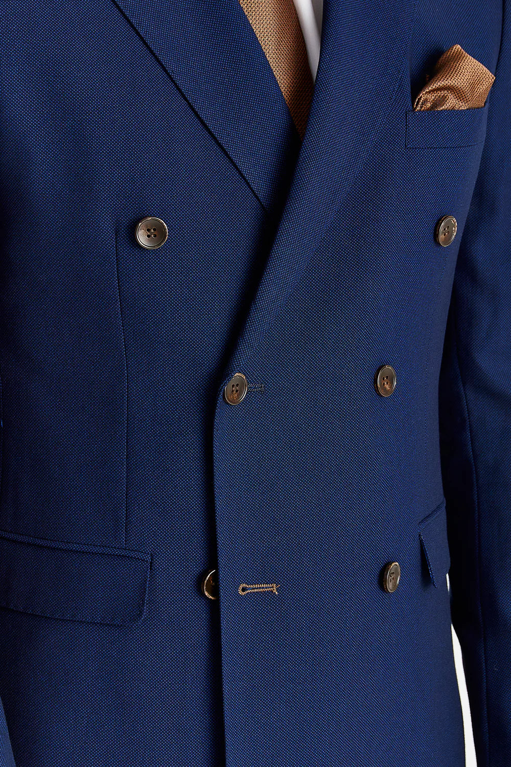Men’s Tailored Fit Double Breasted Suit Jacket - MAYFAIR - Navy Detail Picture
