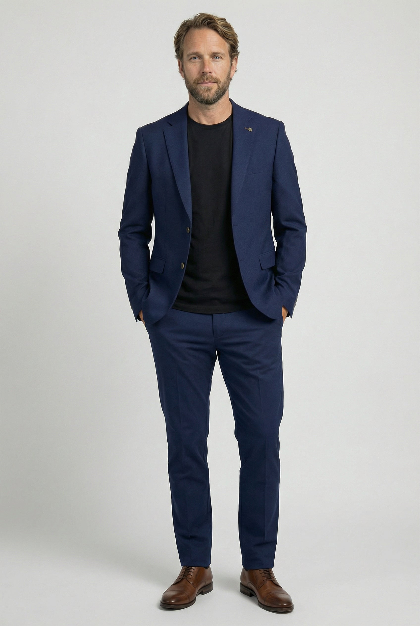 Men’s Tailored Fit Formal Suit Jacket - Belmont - Navy Model Front Picture