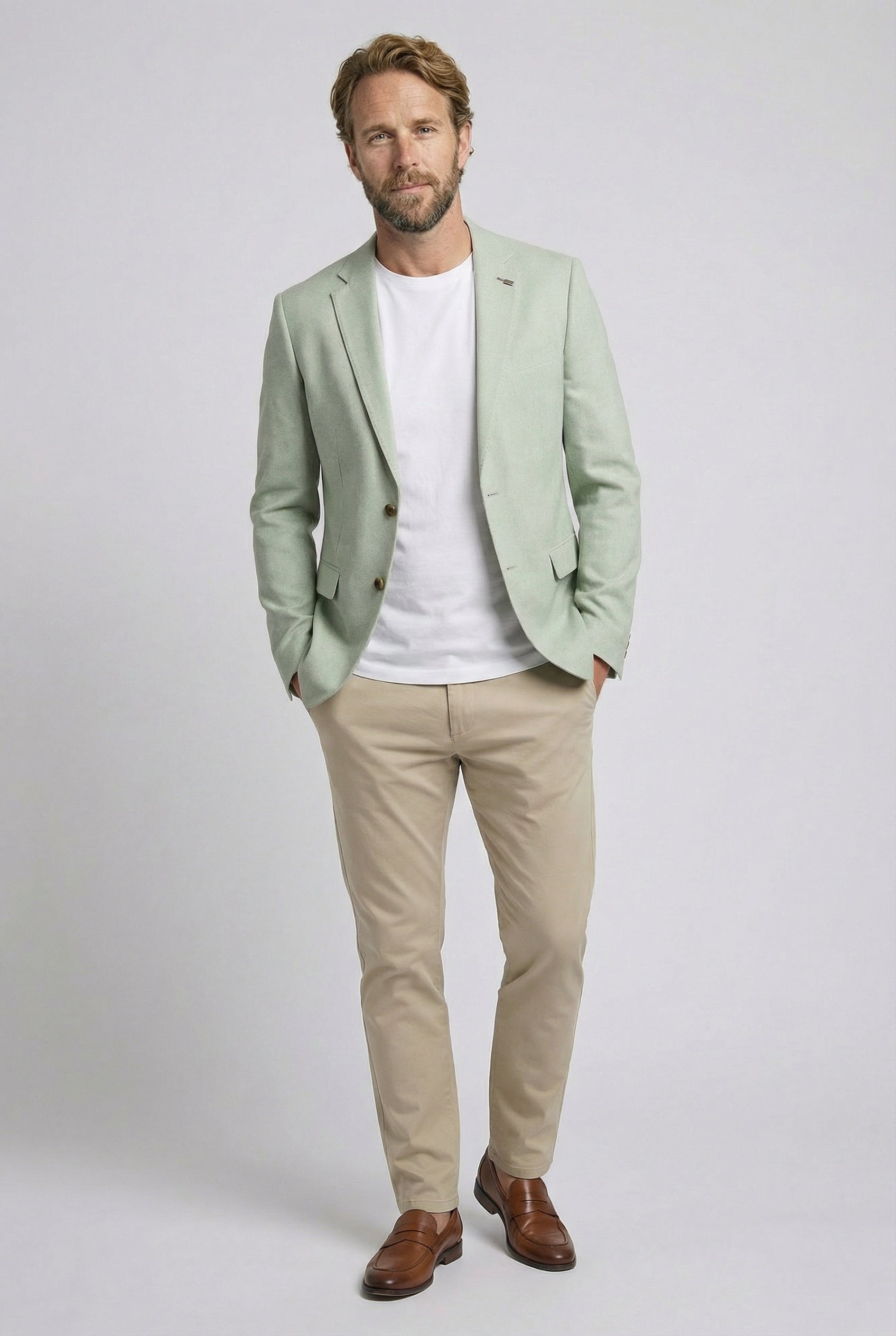 Men’s Tailored Fit Formal Suit Jacket - Belmont - Sage Green Front Picture