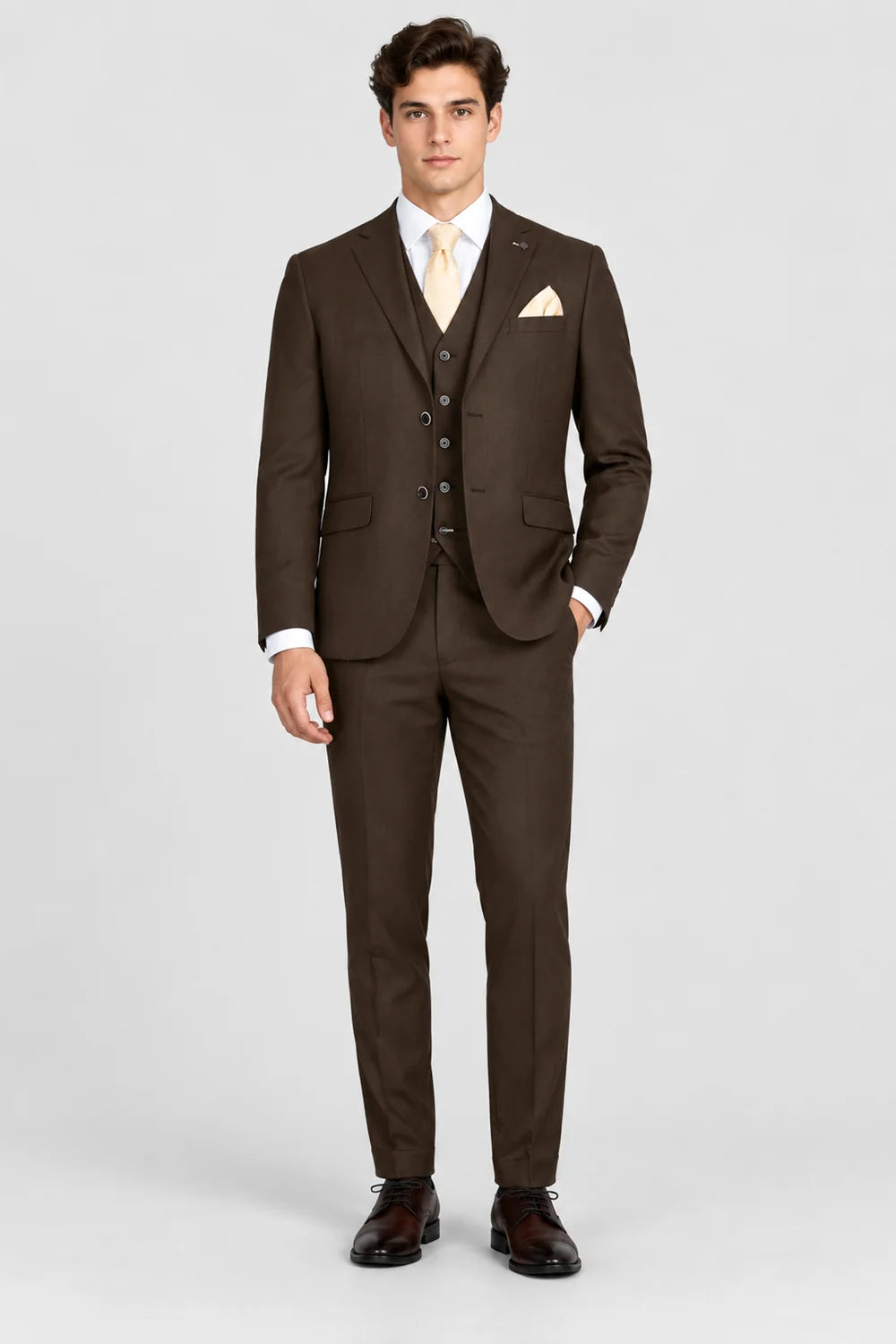 Men’s 3-Piece Tailored Fit Formal Suit - Paul Andrew Belmont Brown