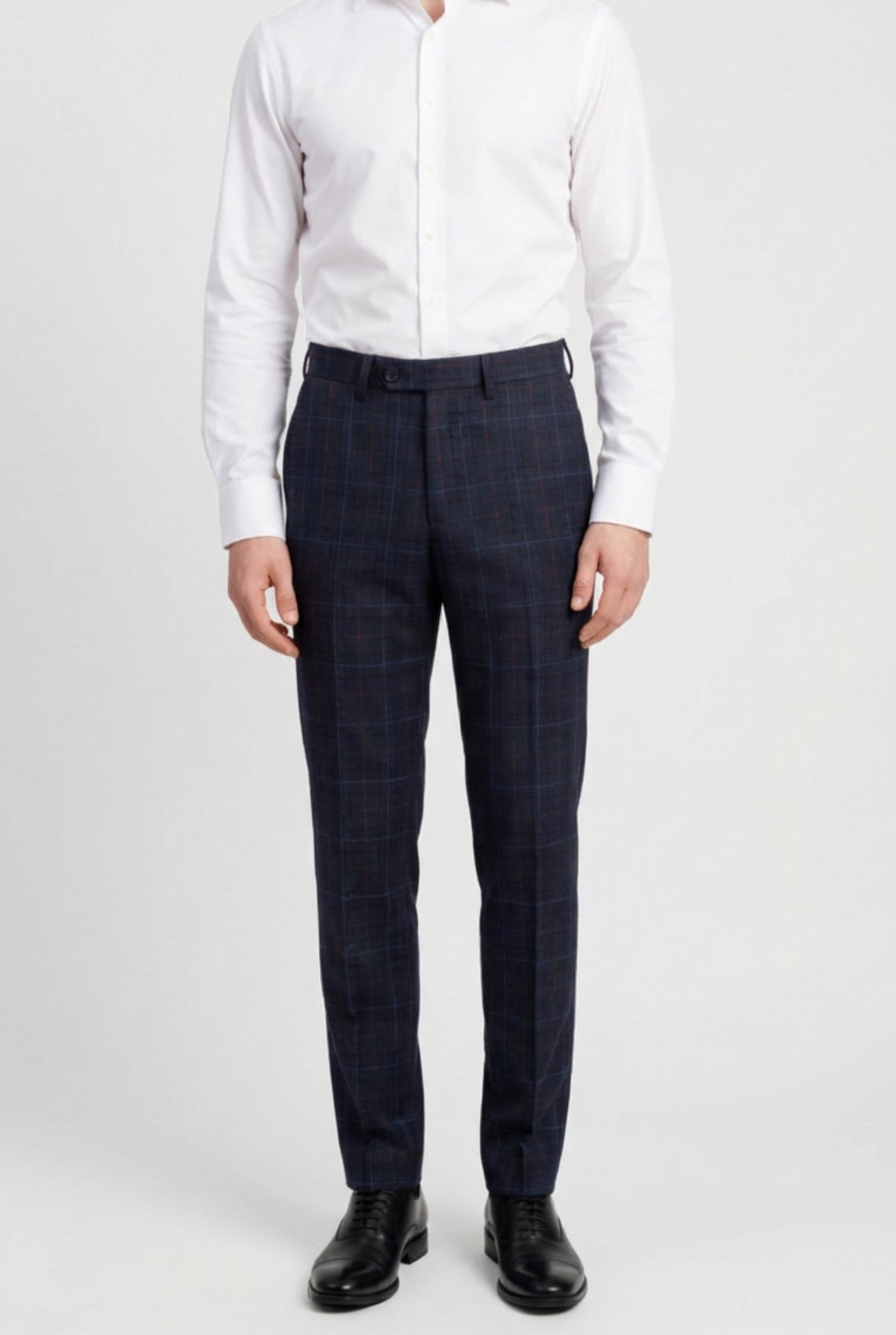 Men's Tailored Fit Retro Check Trousers - ANTHONY NAVY