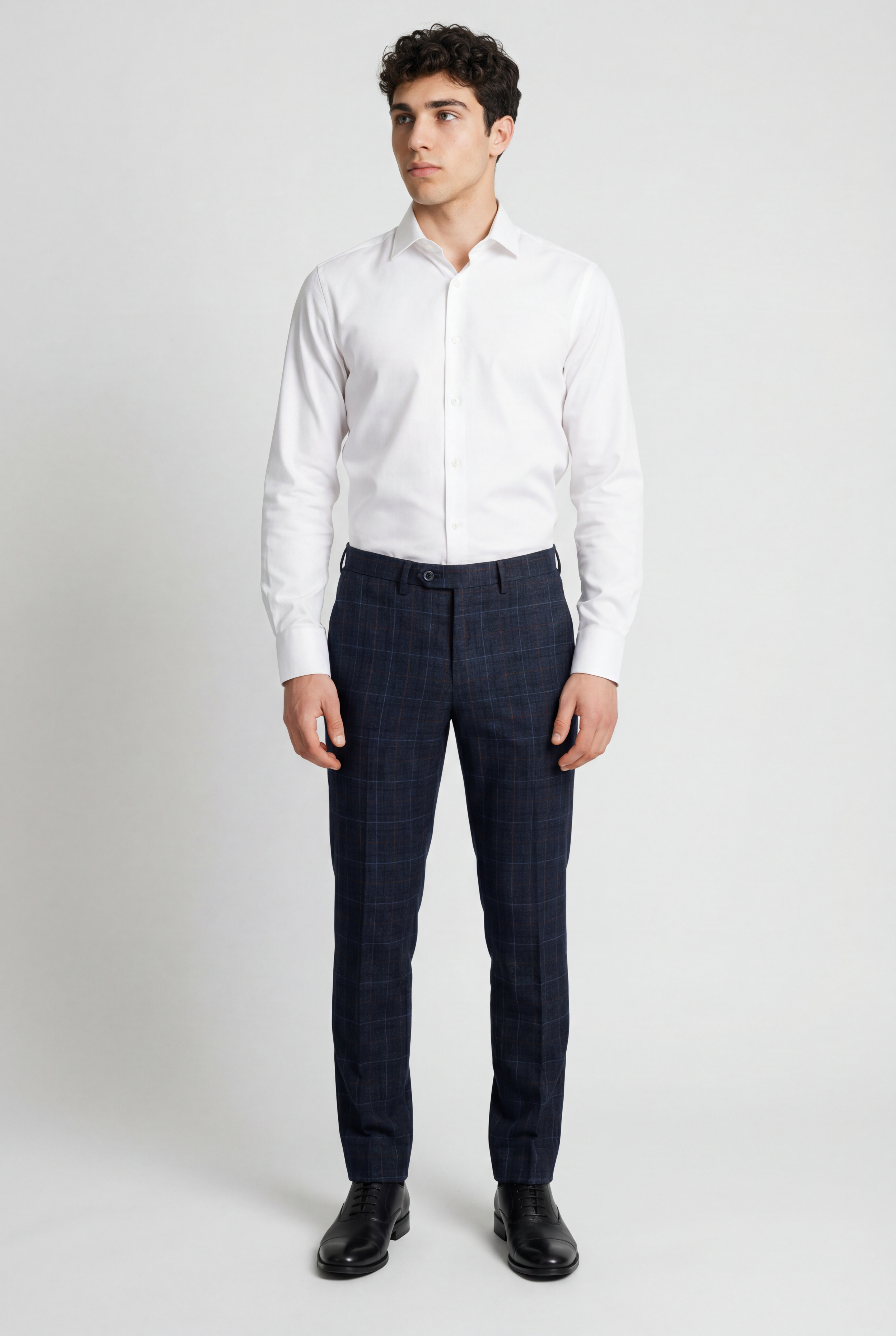 Men's Tailored Fit Retro Check Trousers - ANTHONY NAVY