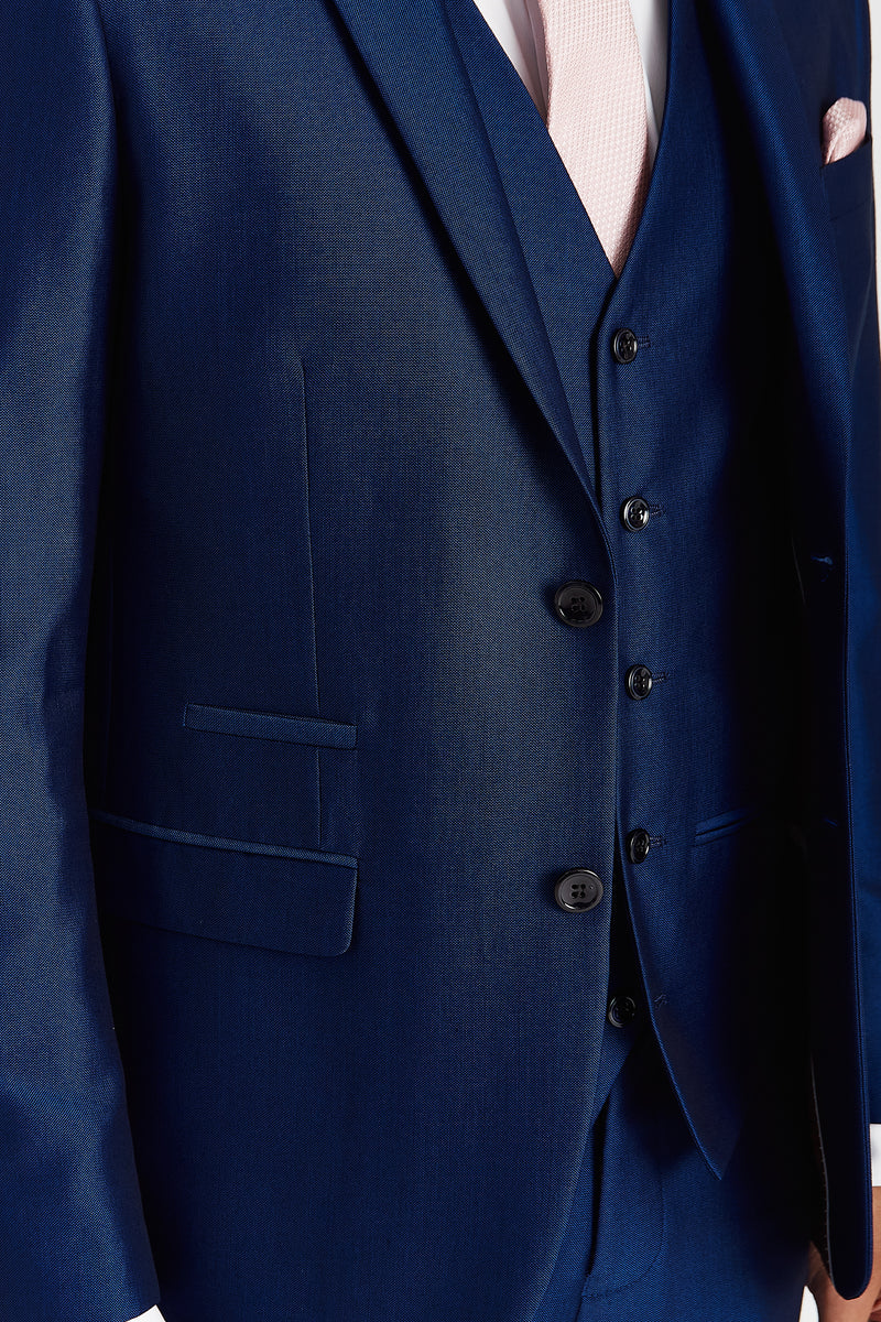 Men's Tailored Fit Sheen Effect Blue Suit - KINGSLEY - Royal Blue