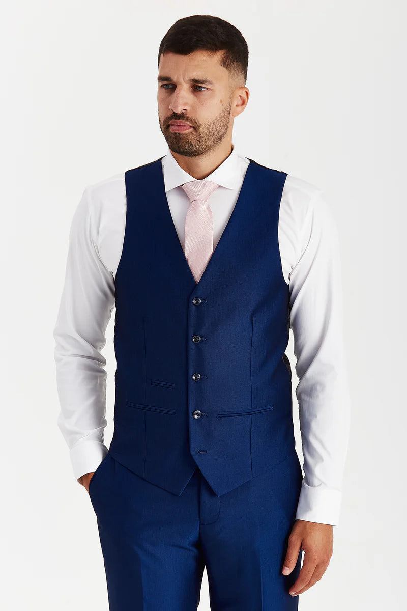 Men's Tailored Fit Sheen Effect Blue Suit - KINGSLEY - Royal Blue