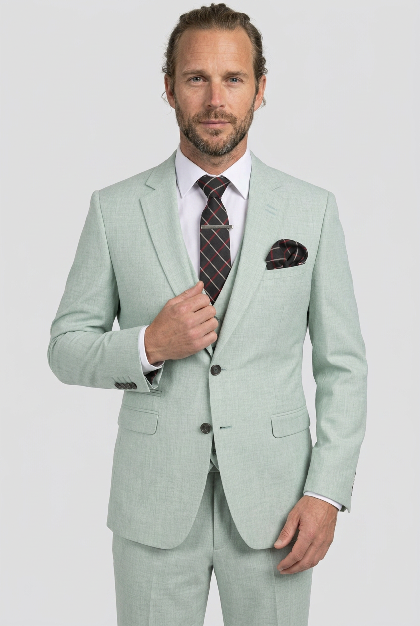 Men’s Textured 3 Piece Wedding Suit - Style VENETO - Light Grey