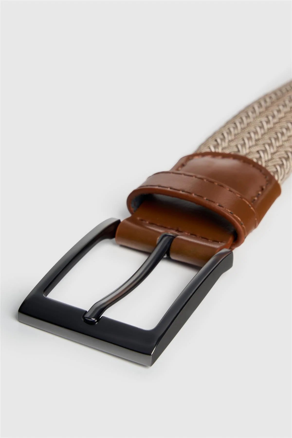 Men's Textured Genuine Leather Woven Braided Belt - Cavani Ivory