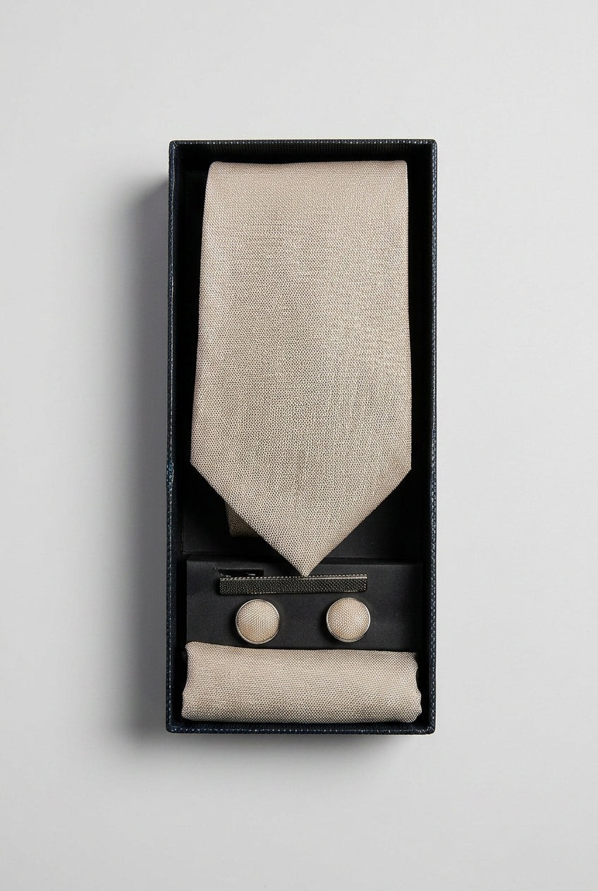 Men’s Textured Slim Tie 3-Piece Set - Champagne
