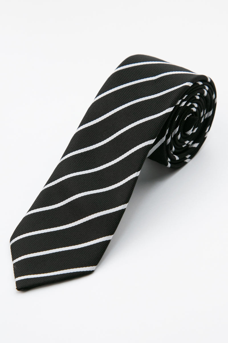 Men’s Textured Striped Slim Tie & Pocket Square Set in Black&White Tie Picture