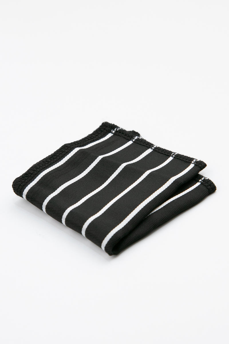 Men’s Textured Striped Slim Tie & Pocket Square Set in Black&White henkie Picture