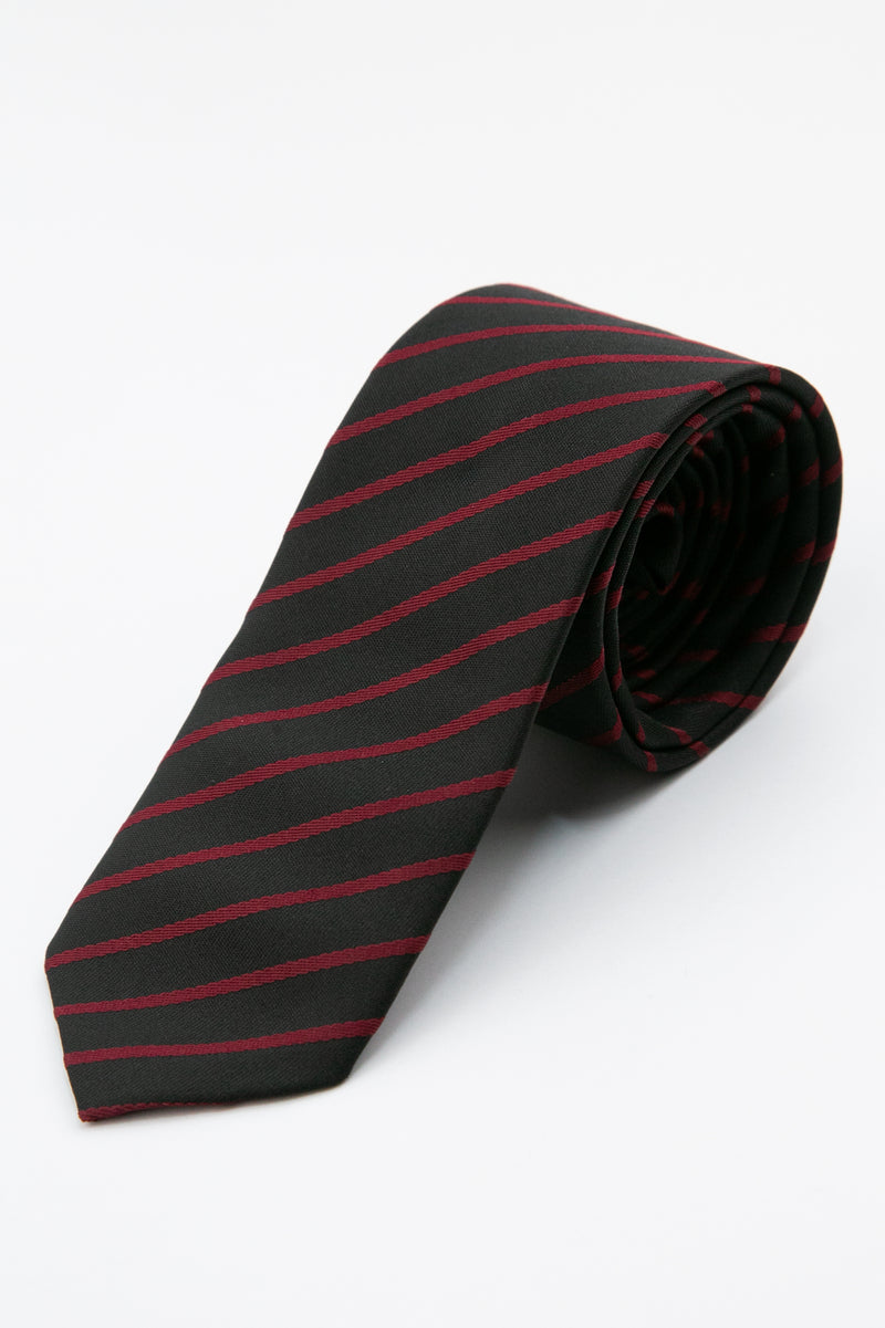 Men’s Textured Striped Slim Tie & Pocket Square Set in Burgundy Tie Picture