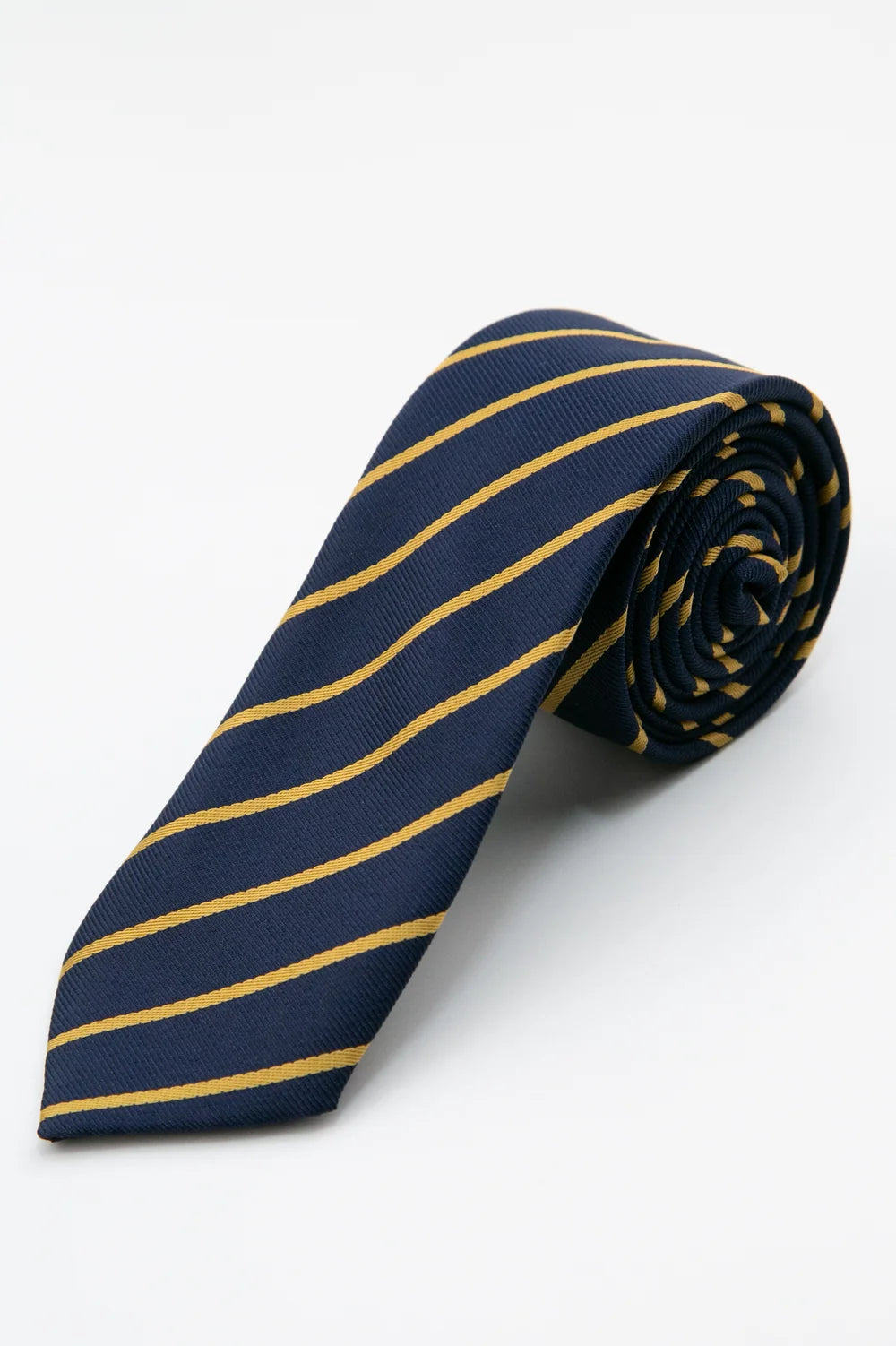Men’s Textured Striped Slim Tie & Pocket Square Set in Navy&Gold Tie Picture