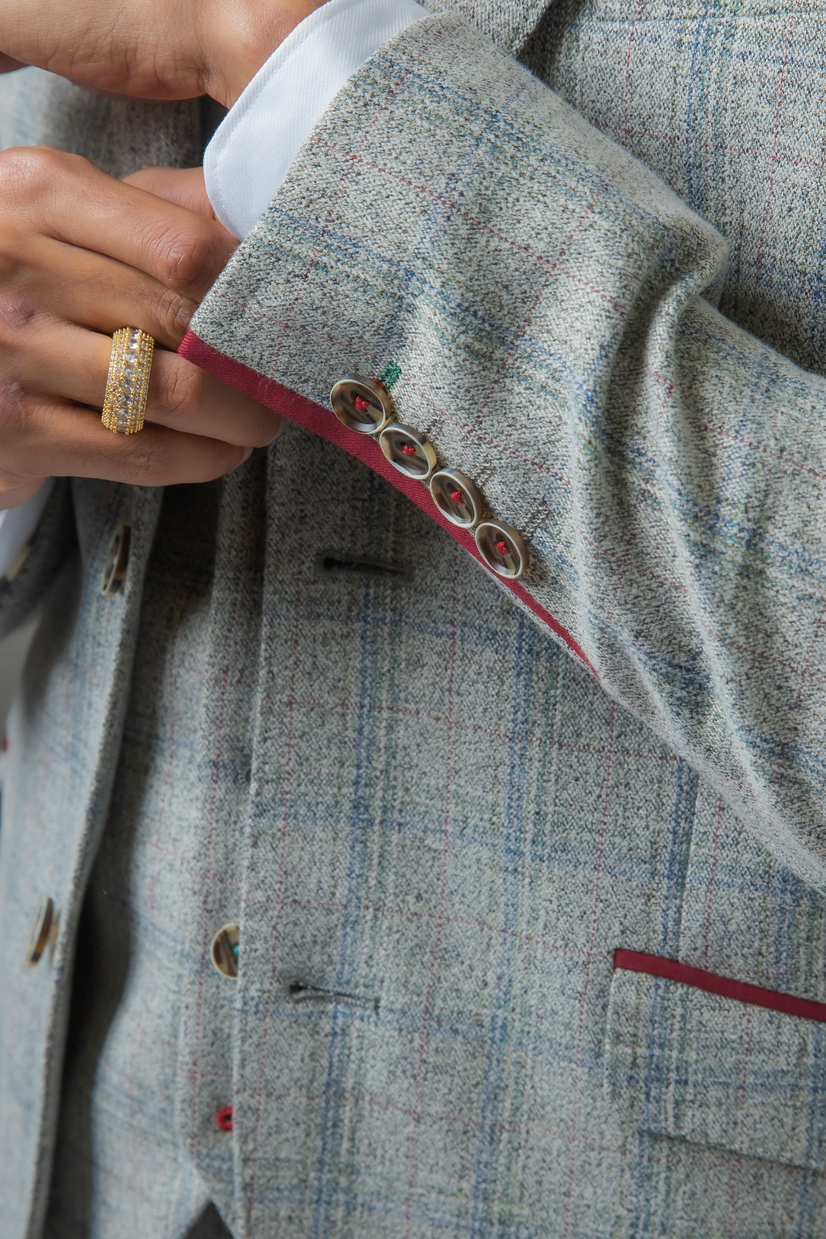 Men's Tweed Check Slim Fit Grey Suit - ANDREW - Grey