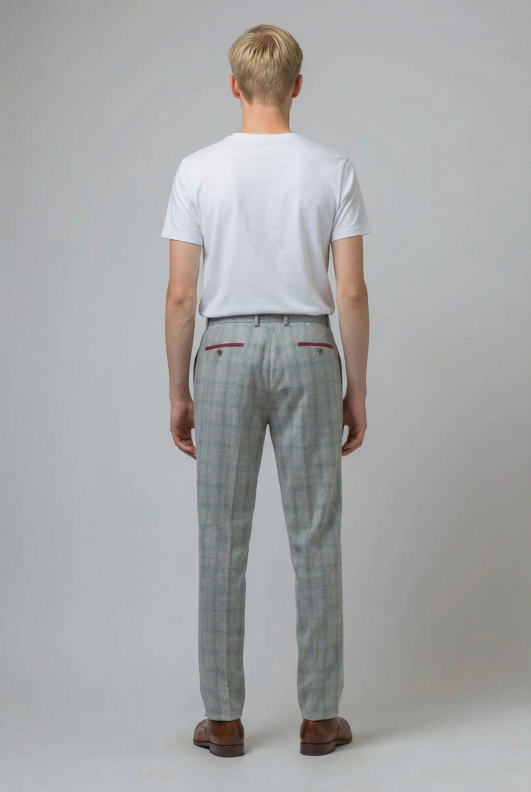 Men's Tweed Check Slim Fit Grey Trousers - ANDREW - Grey